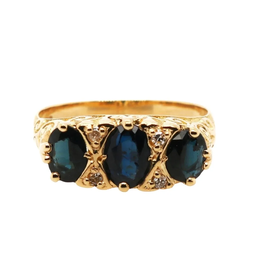 Pre-owned 18ct Yellow Gold Mixed Cut Sapphire and Diamond Ring - Image 2