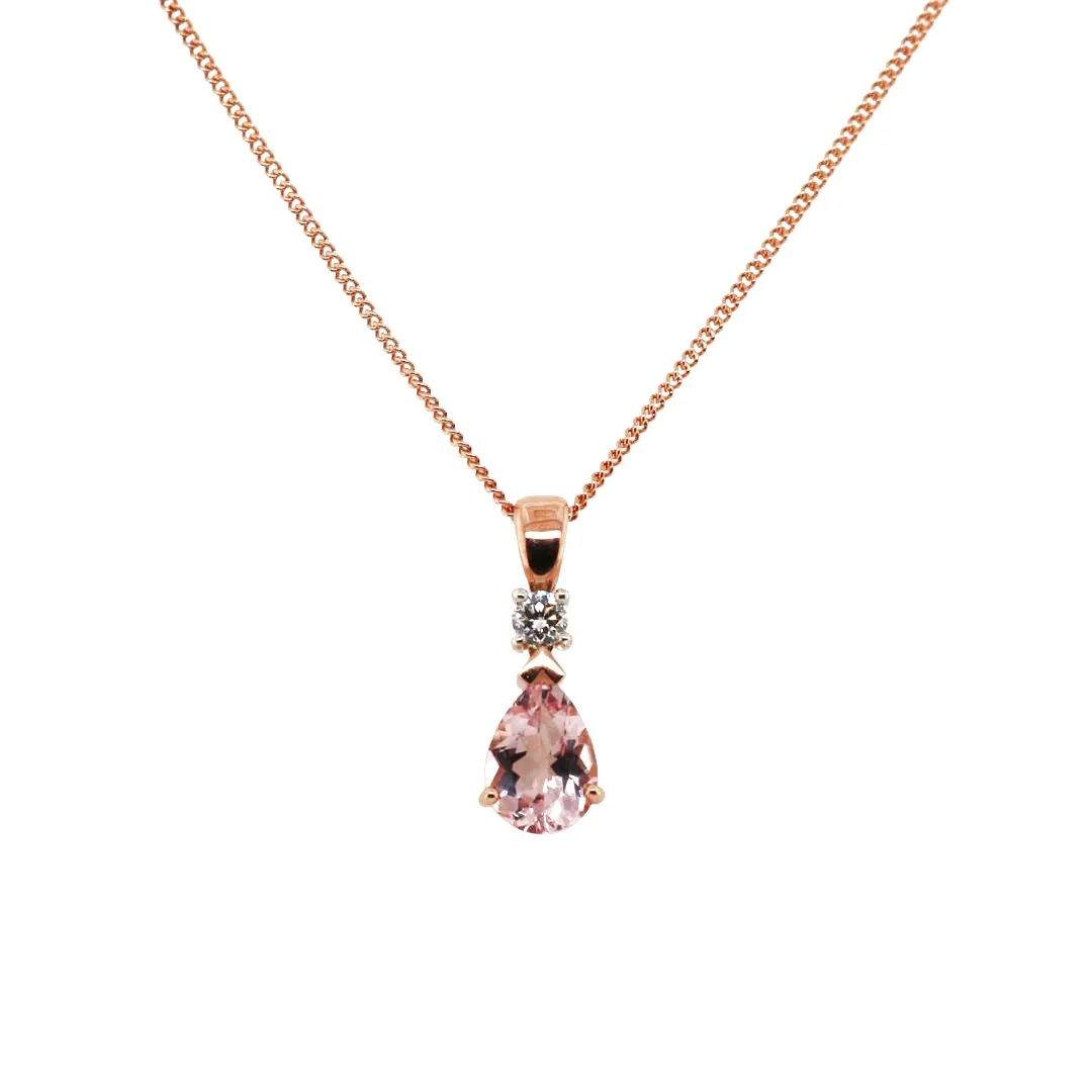 9ct Rose Gold 1.62ct Mixed Cut Morganite and Diamond Necklace