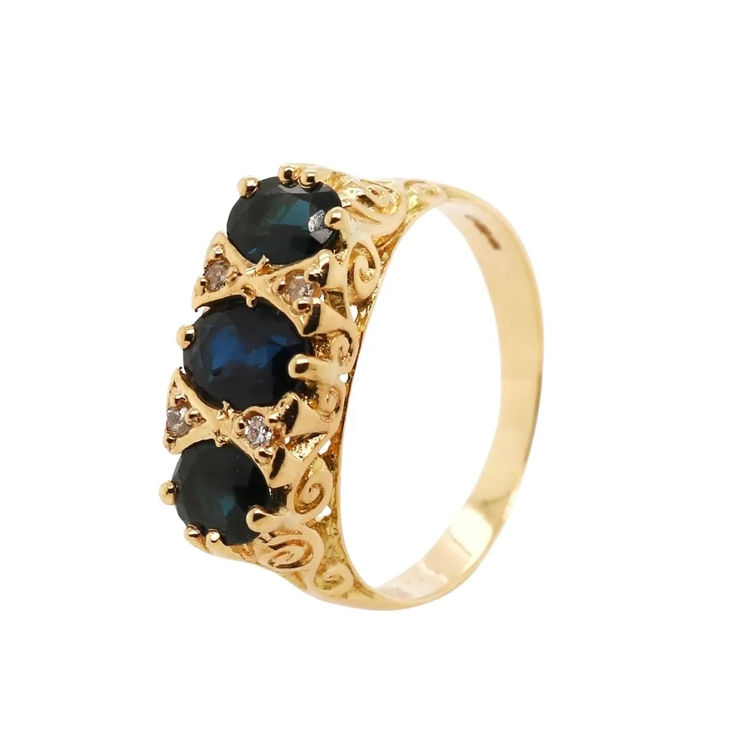 Pre-owned 18ct Yellow Gold Mixed Cut Sapphire and Diamond Ring