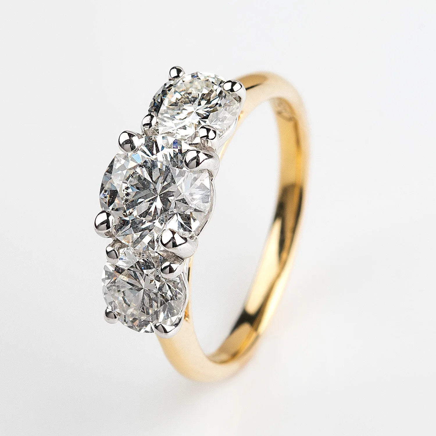 18ct Yellow Gold 2.44ct Round Brilliant Cut Diamond Trilogy Ring