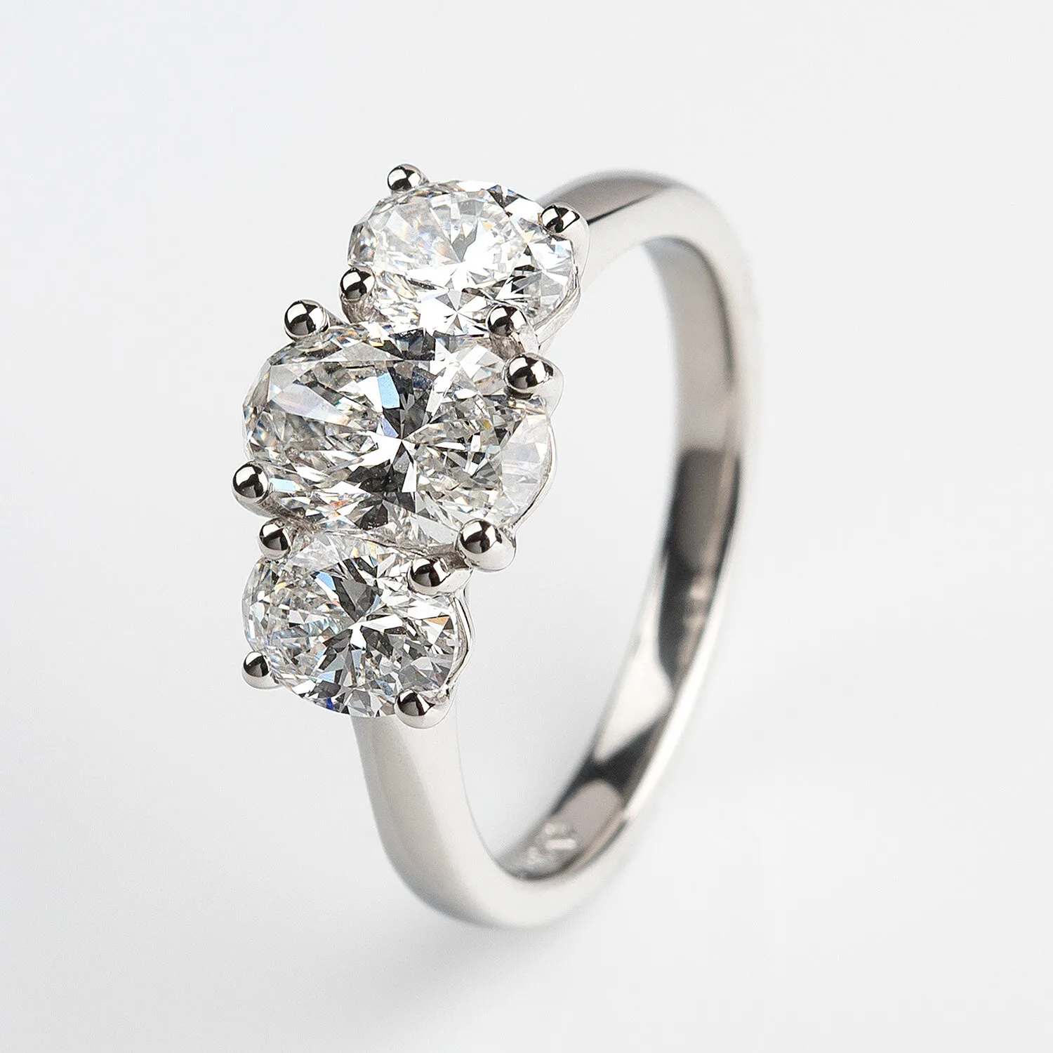 Platinum 2.01ct Oval Cut Diamond Trilogy Ring