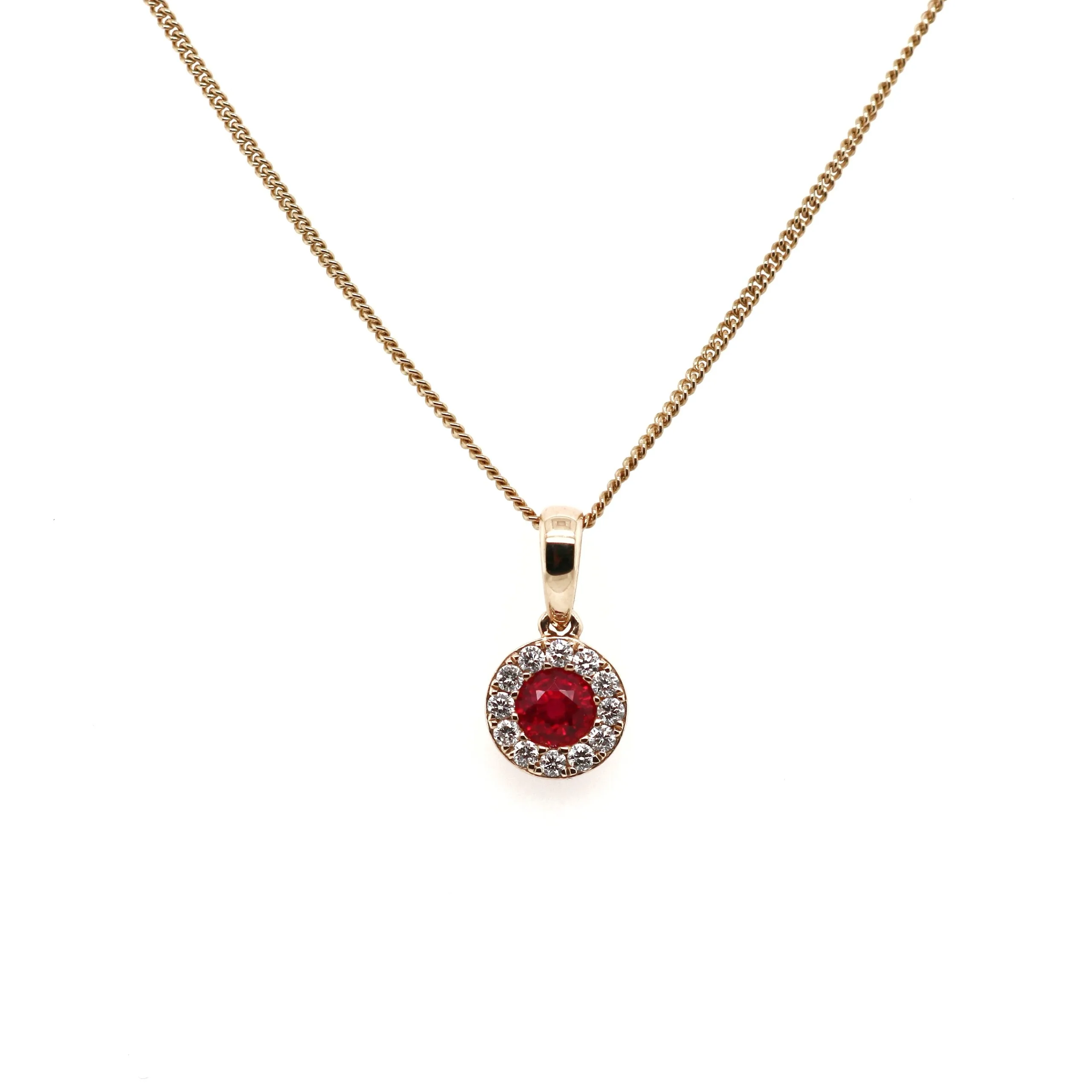 9ct Yellow Gold 0.55ct Round Brilliant Cut Ruby and Diamond Pendant