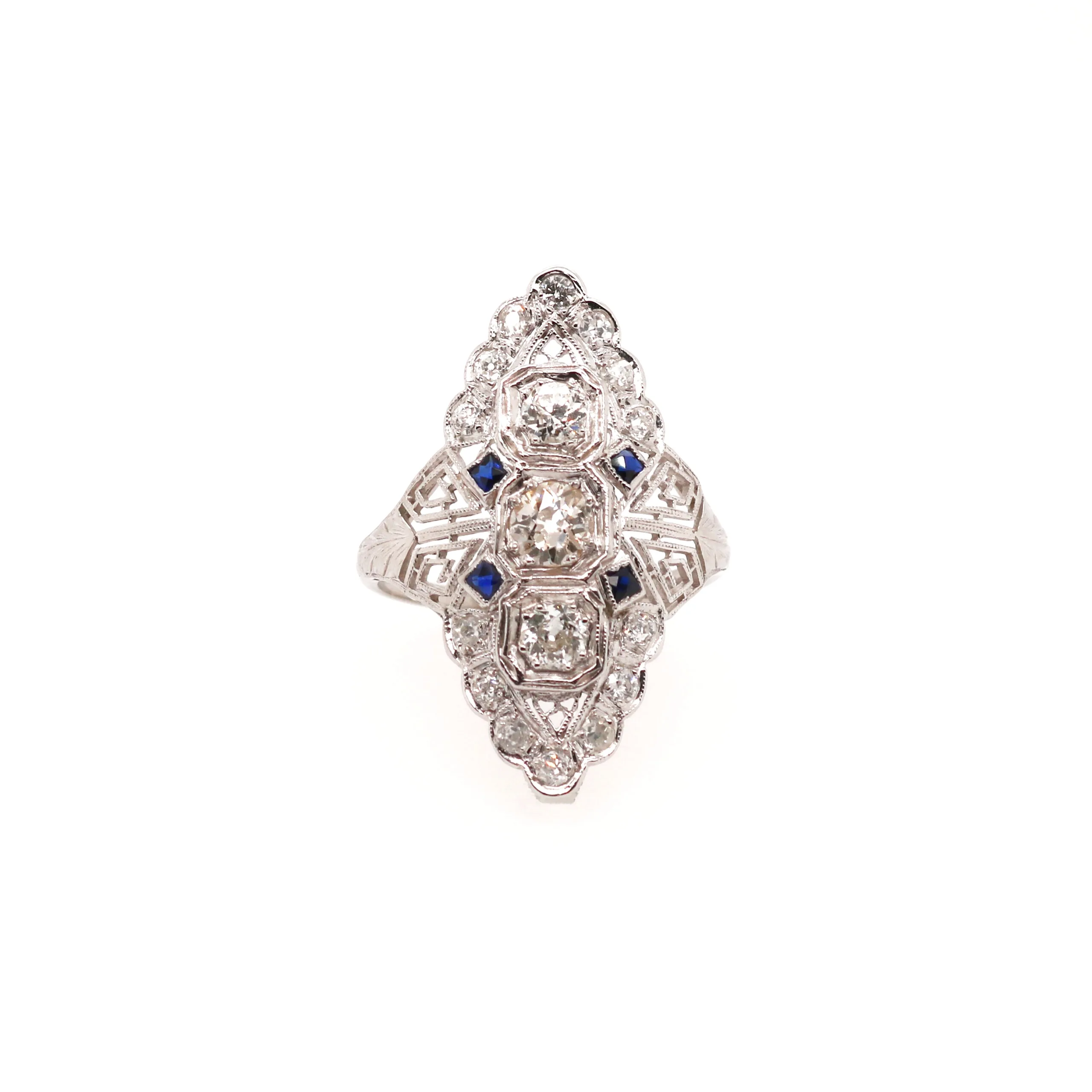 Pre-owned Platinum 1.00ct Mixed Cut Sapphire and Diamond Cocktail Ring