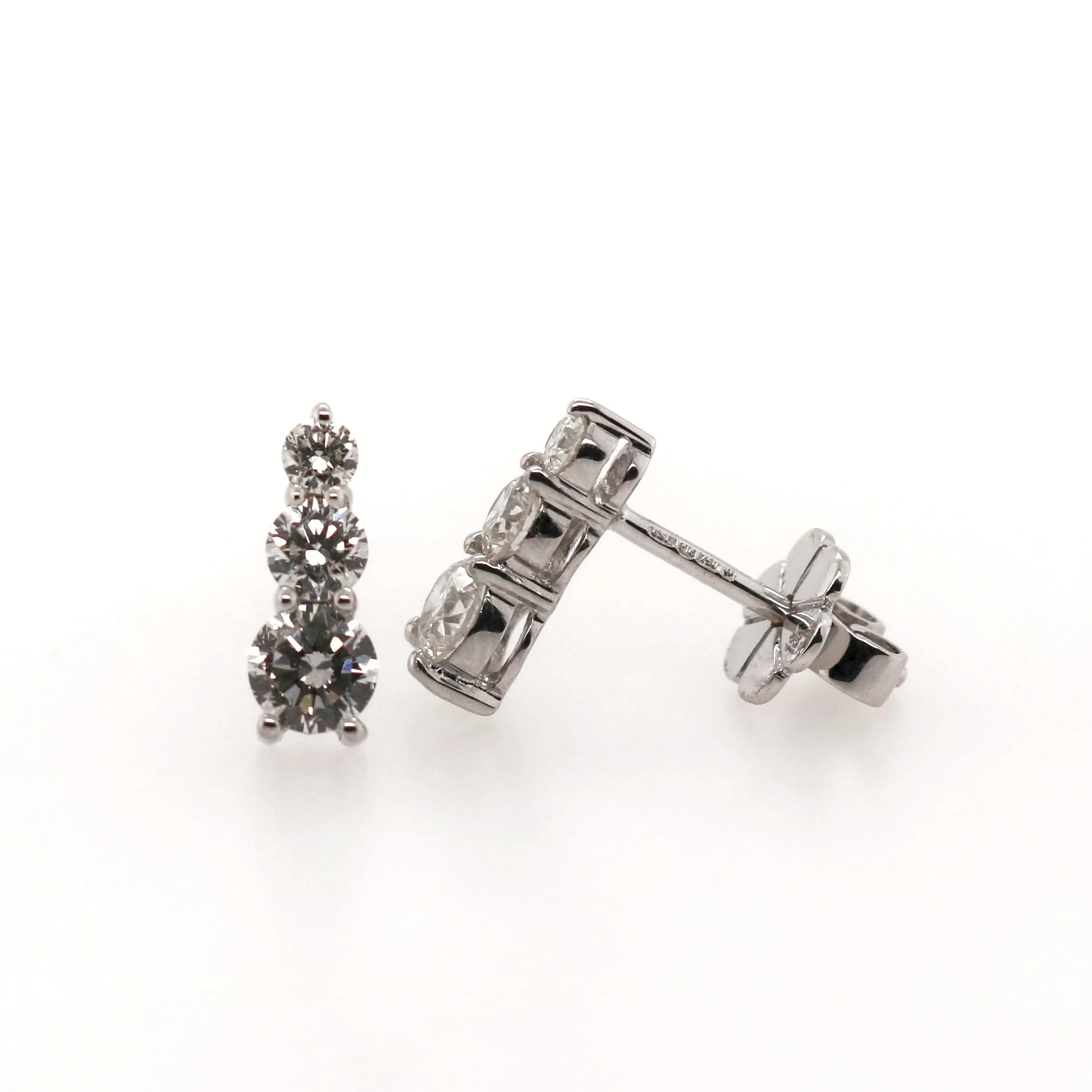 18ct White Gold 0.77ct Round Brilliant Cut Diamond Trilogy Earrings
