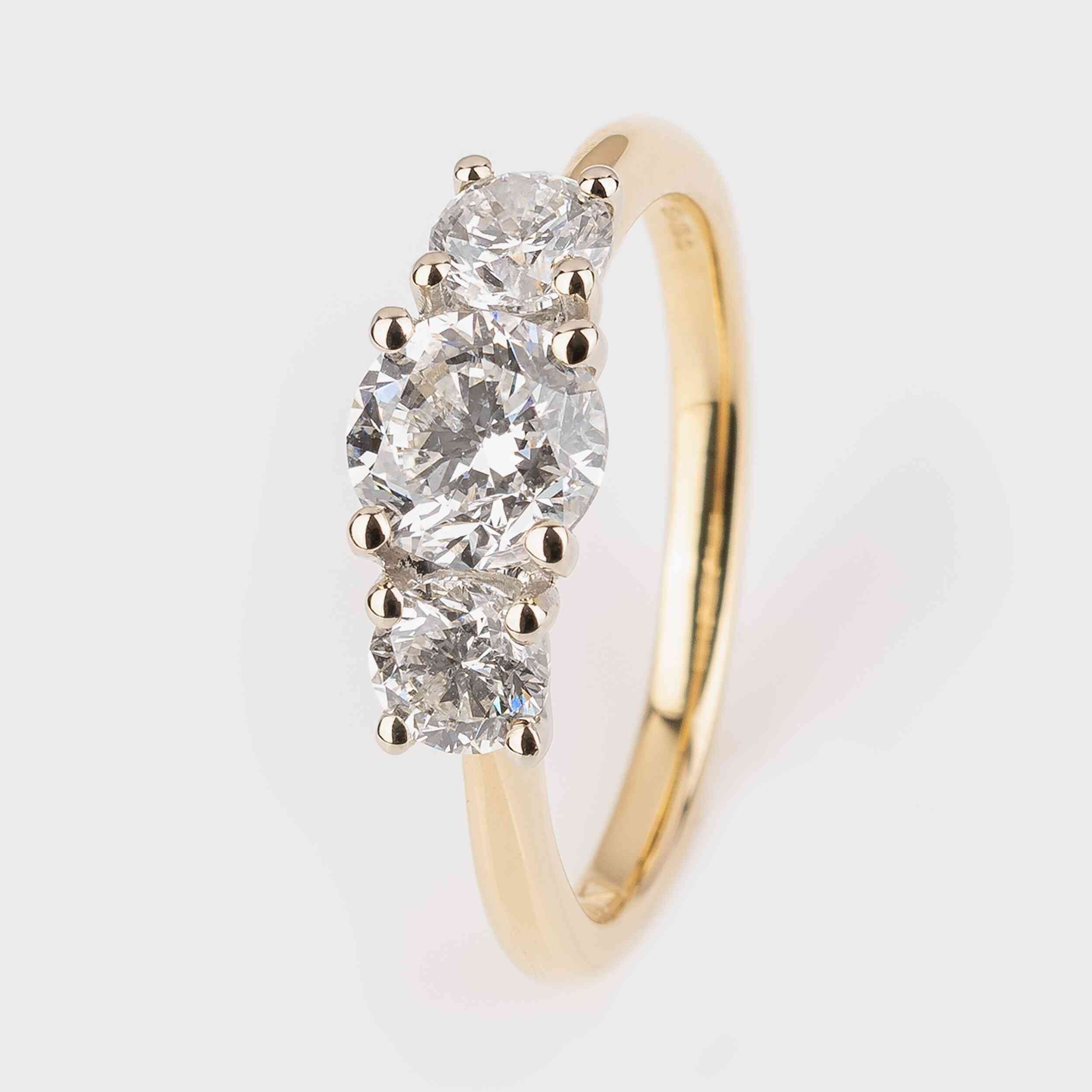 18ct Yellow Gold 1.51ct Round Brilliant Cut Diamond Trilogy Ring