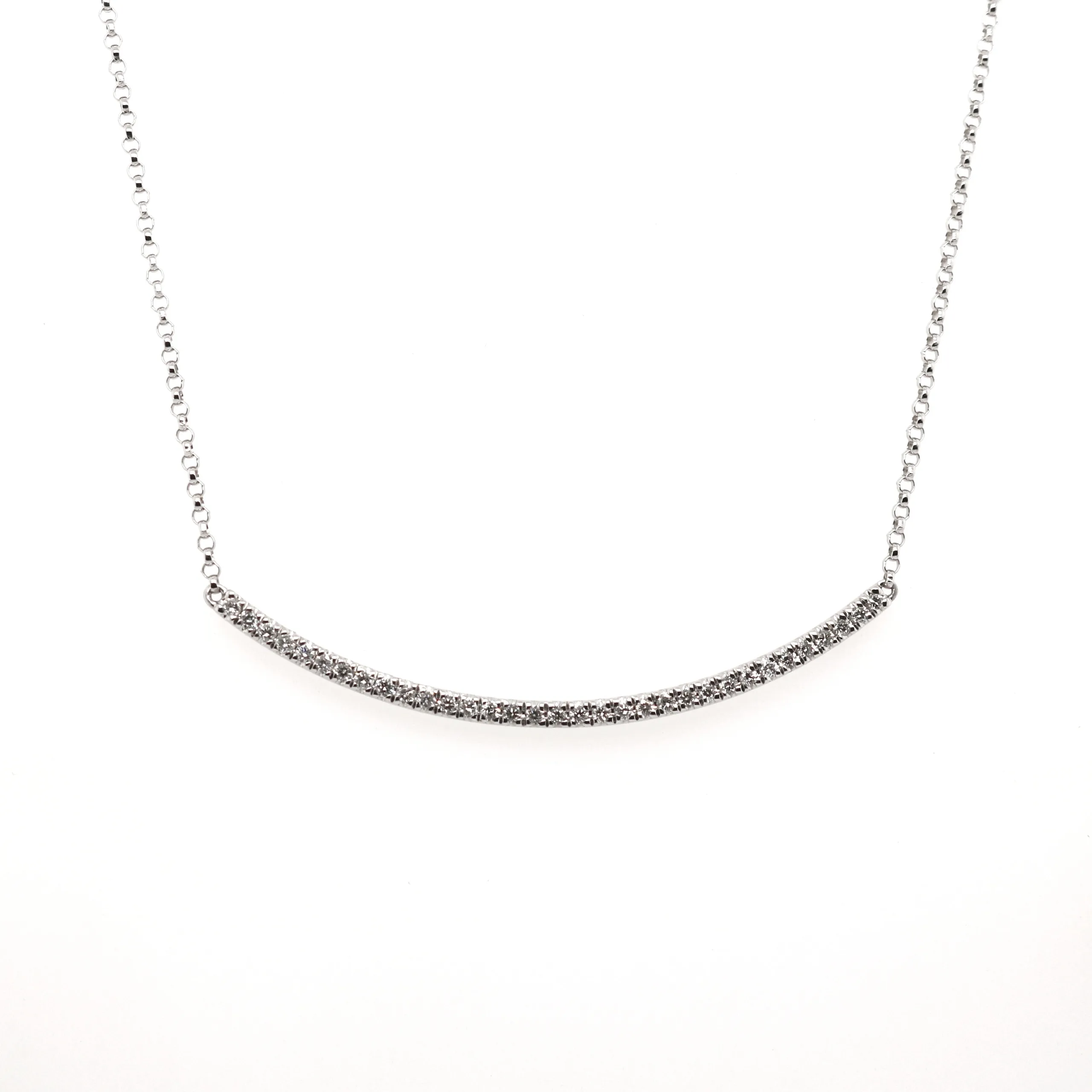 9ct White Gold Round Brilliant Cut Diamond Bar Necklace