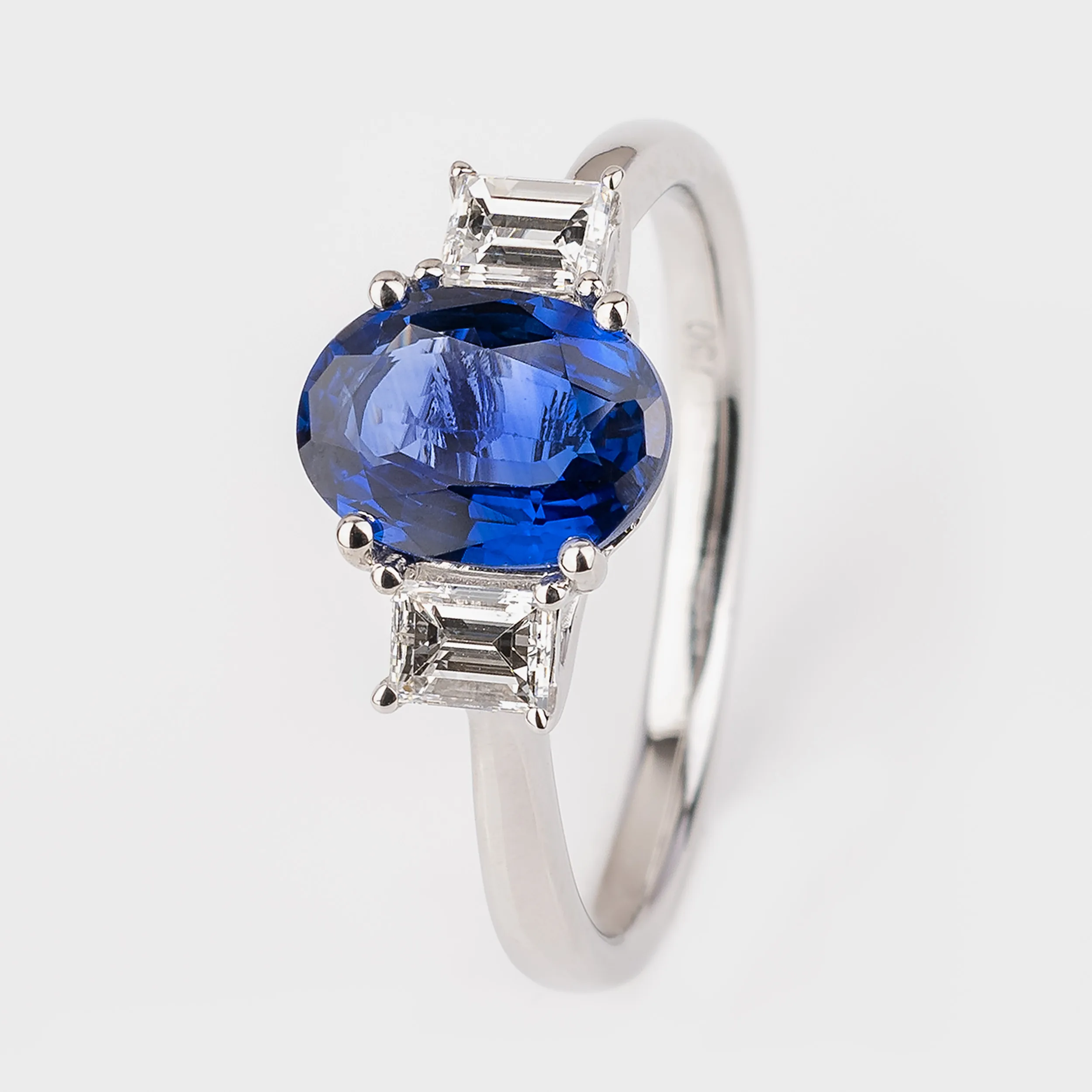 18ct White Gold 1.80ct Mixed Cut Sapphire and Diamond Trilogy Ring