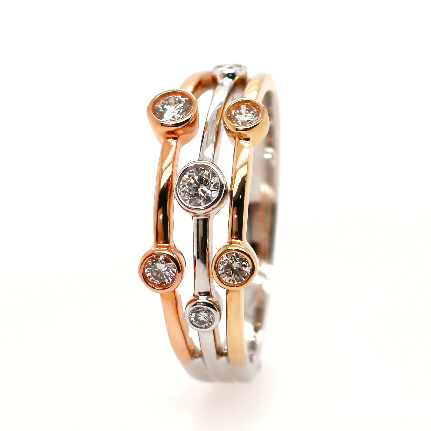 18ct Mixed Gold 0.25ct Round Brilliant Cut Diamond Bubble Ring