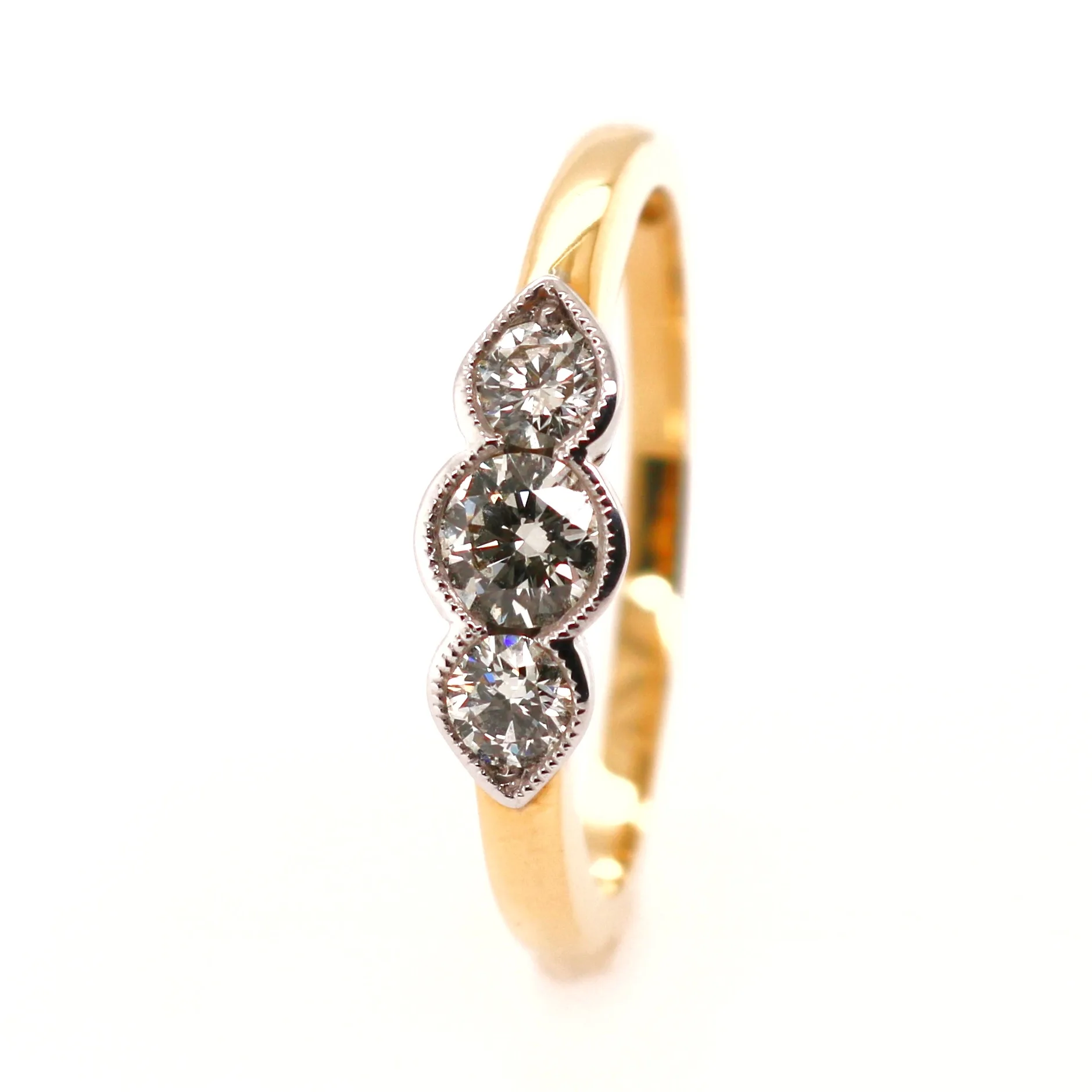 18ct Yellow Gold 0.53ct Round Brilliant Cut Diamond Trilogy Ring