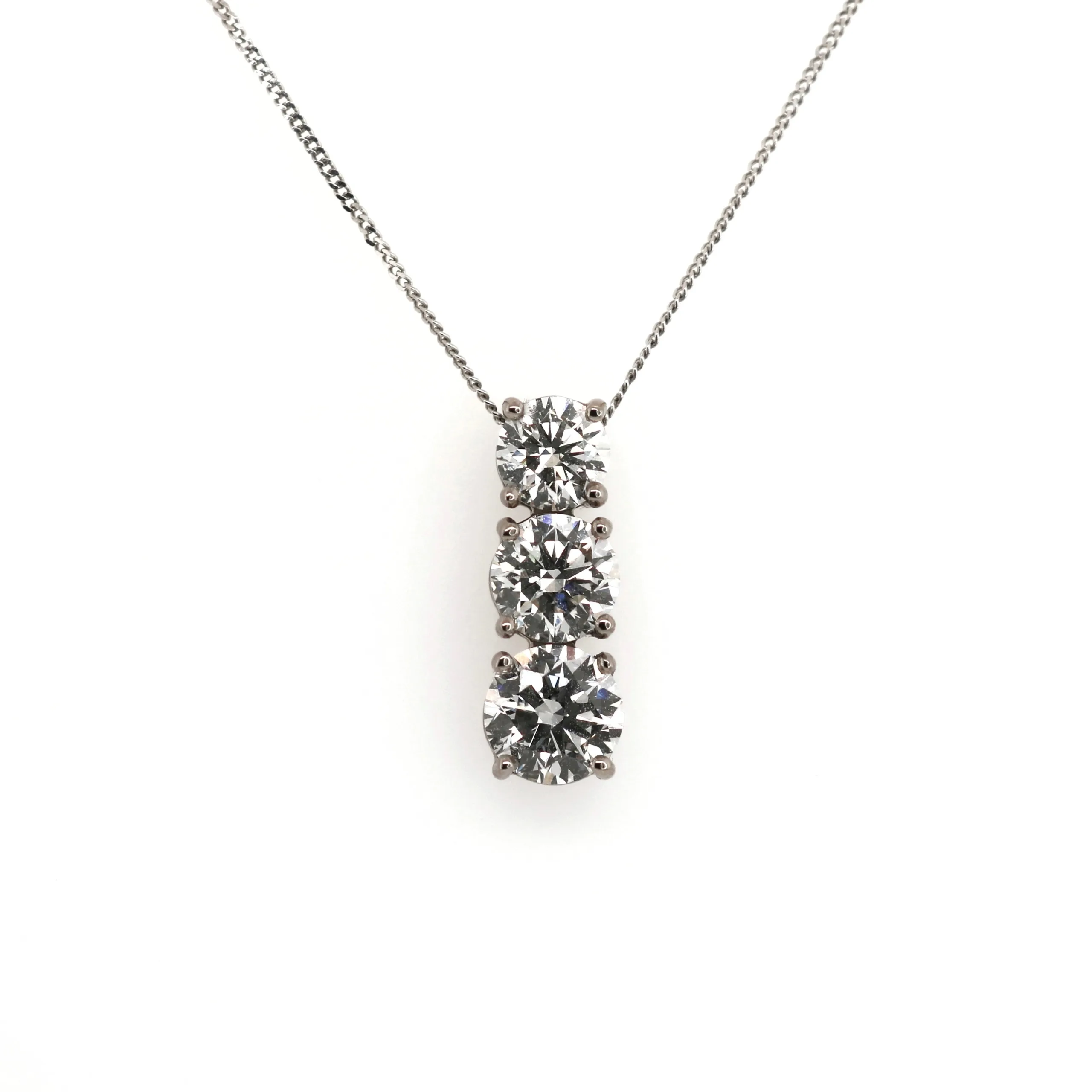 18ct White Gold 2.37ct Laboratory Grown Round Brilliant Cut Diamond Trilogy Necklace