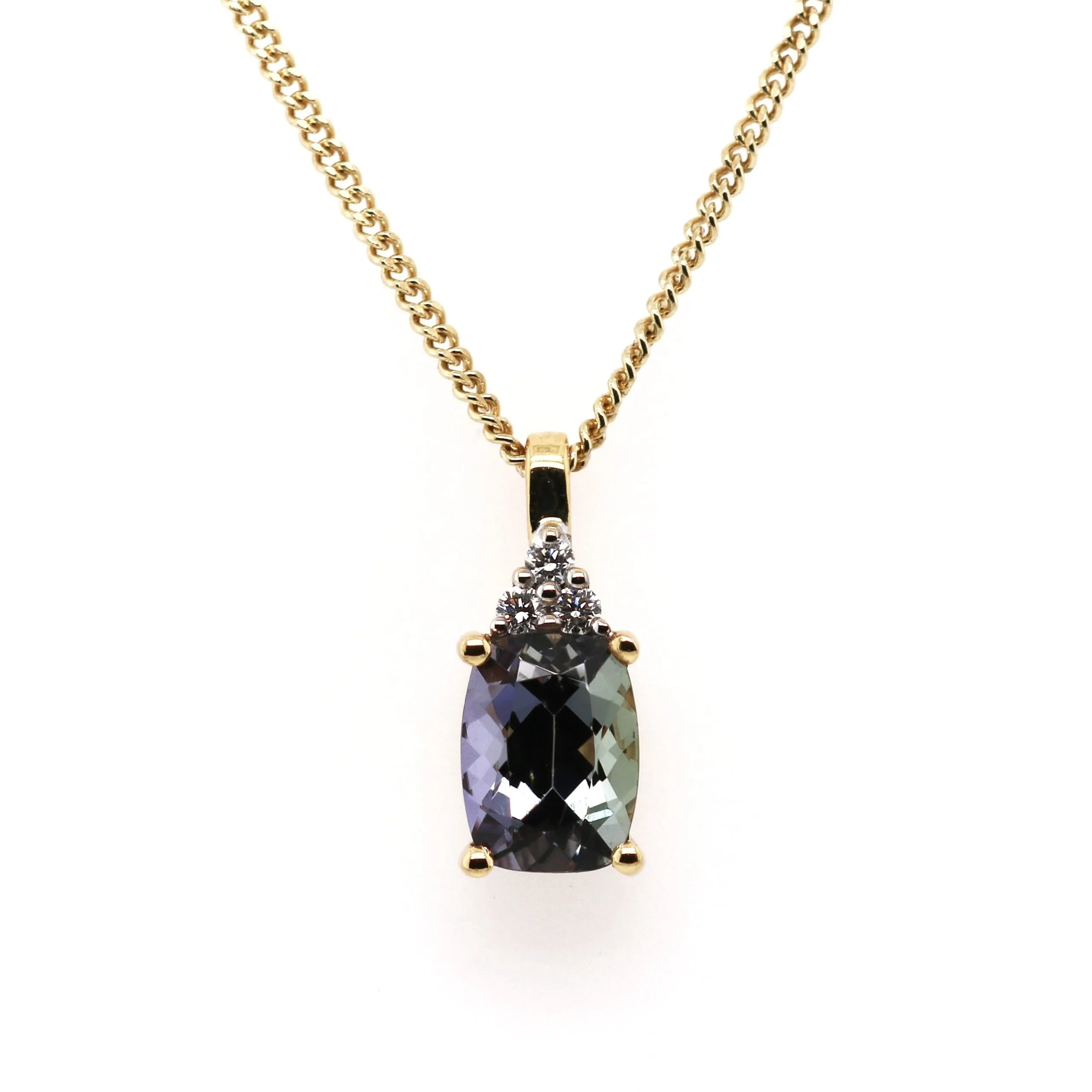 18ct Yellow Gold 1.43ct Mixed Cut Tanzanite and Diamond Necklace