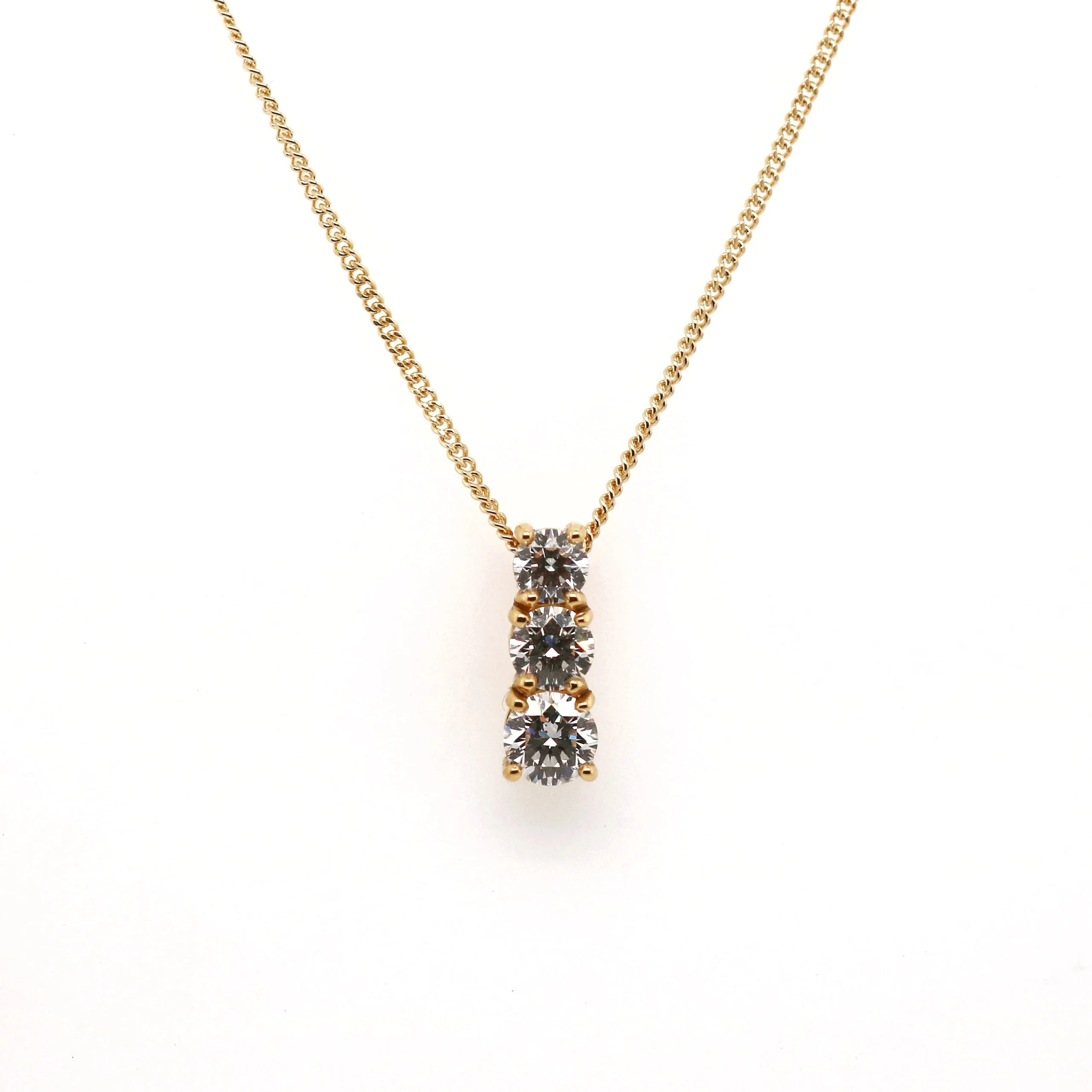 18ct Yellow Gold 1.09ct Round Brilliant Cut Diamond Trilogy Necklace