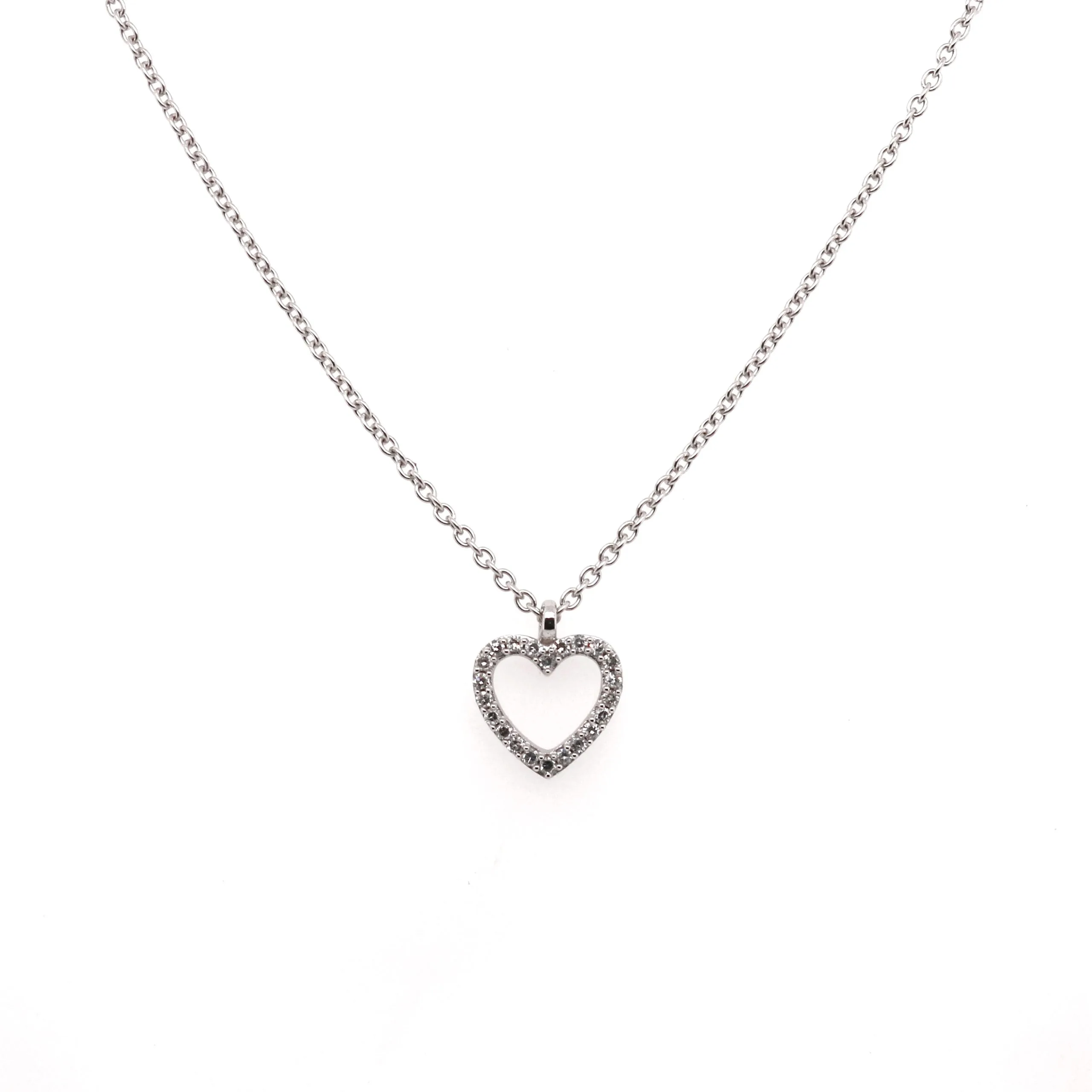 9ct White Gold 0.08ct Round Brilliant Cut Diamond Heart Necklace