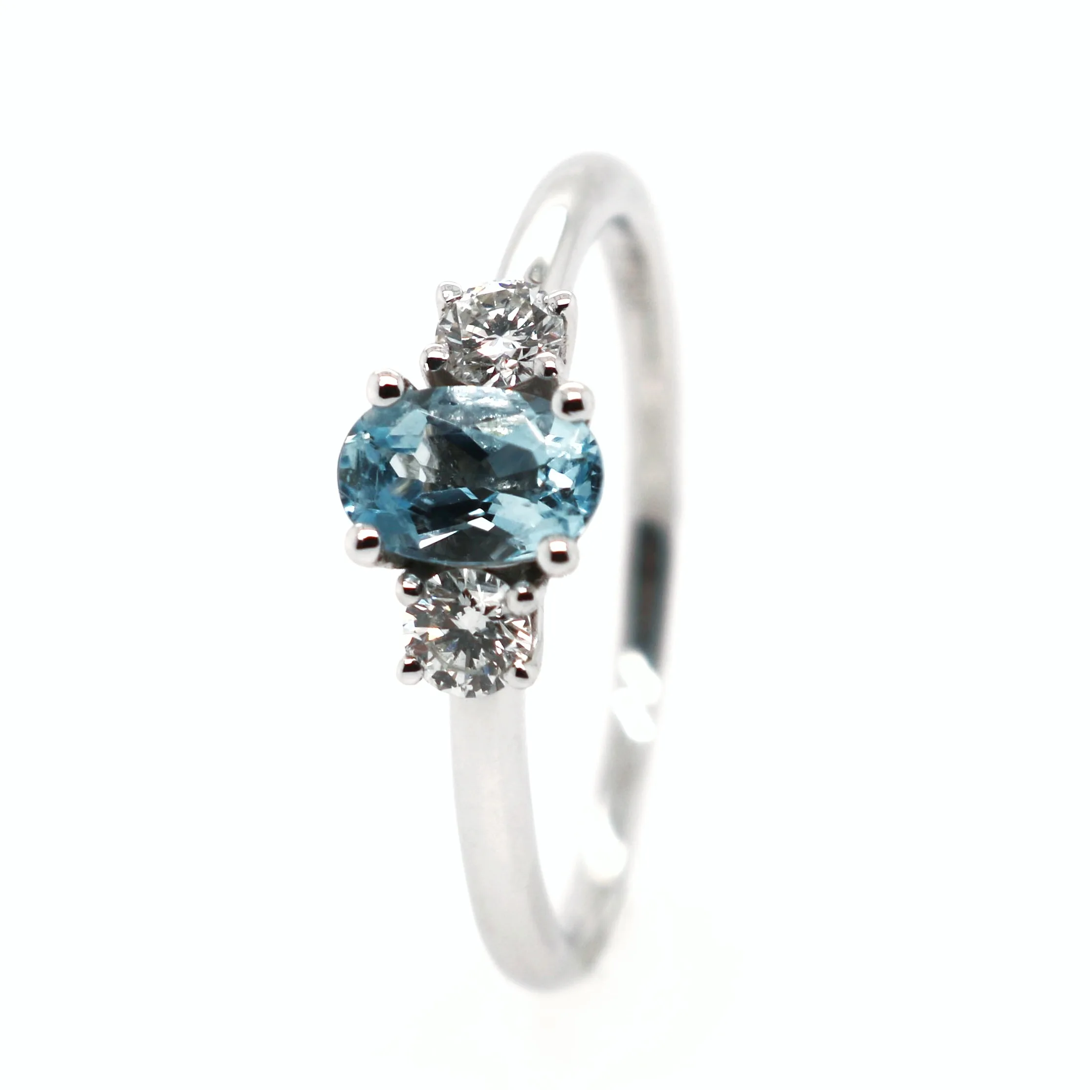 Platinum 0.40ct Mixed Cut Aquamarine and Diamond Trilogy Ring