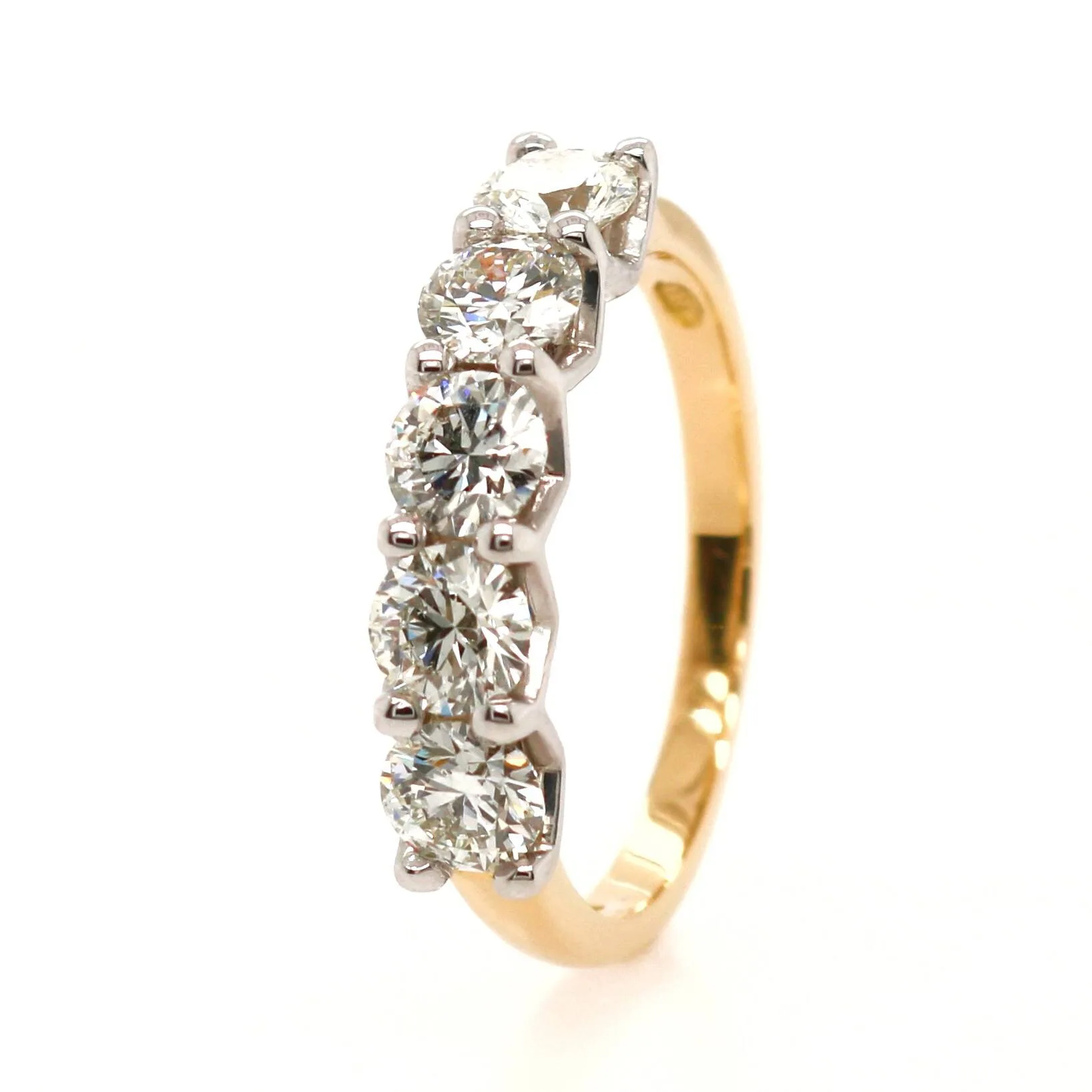 18ct Yellow Gold 1.50ct Round Brilliant Cut Diamond Five Stone Ring