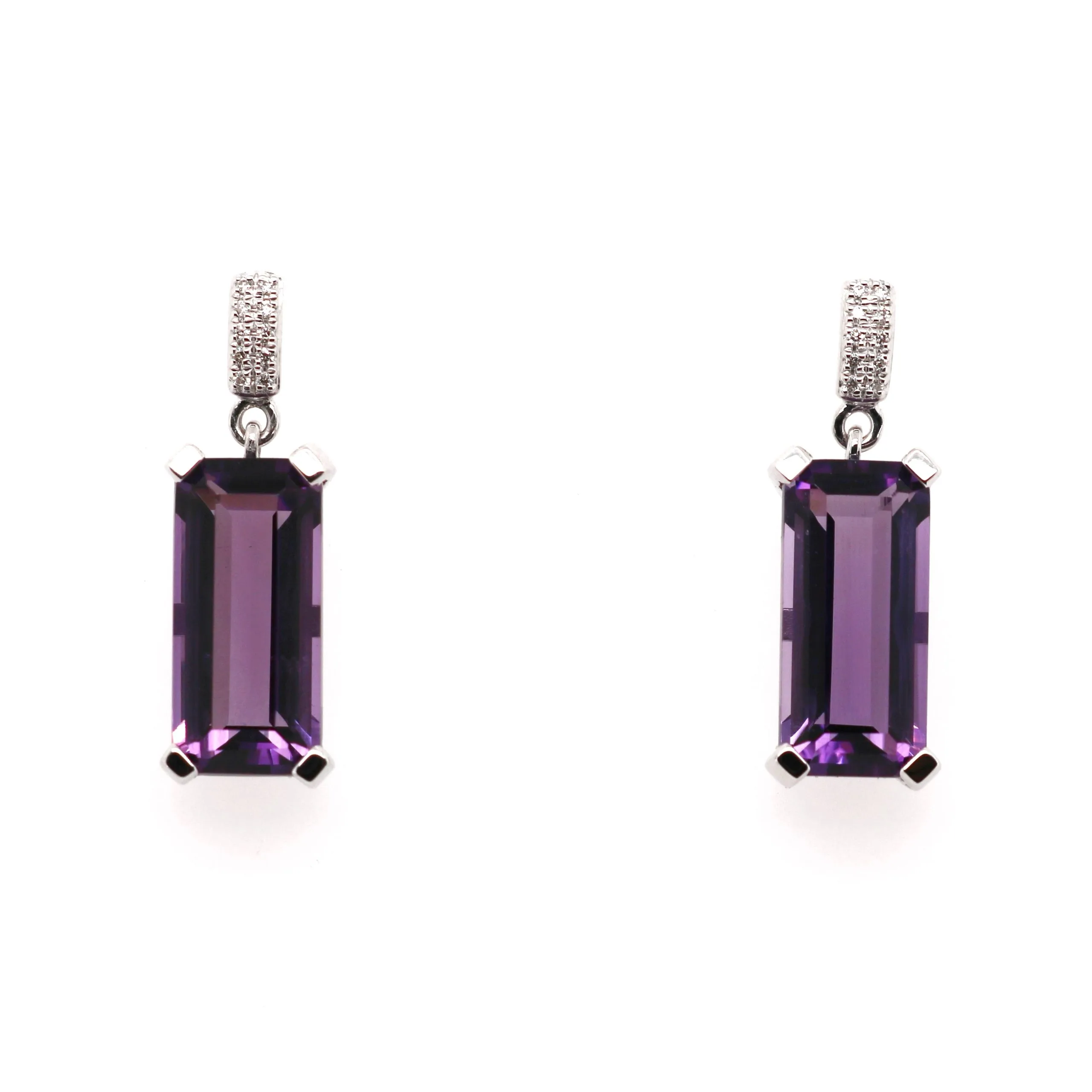 18ct White Gold 5.74ct Mixed Cut Amethyst and Diamond Drop Earrings