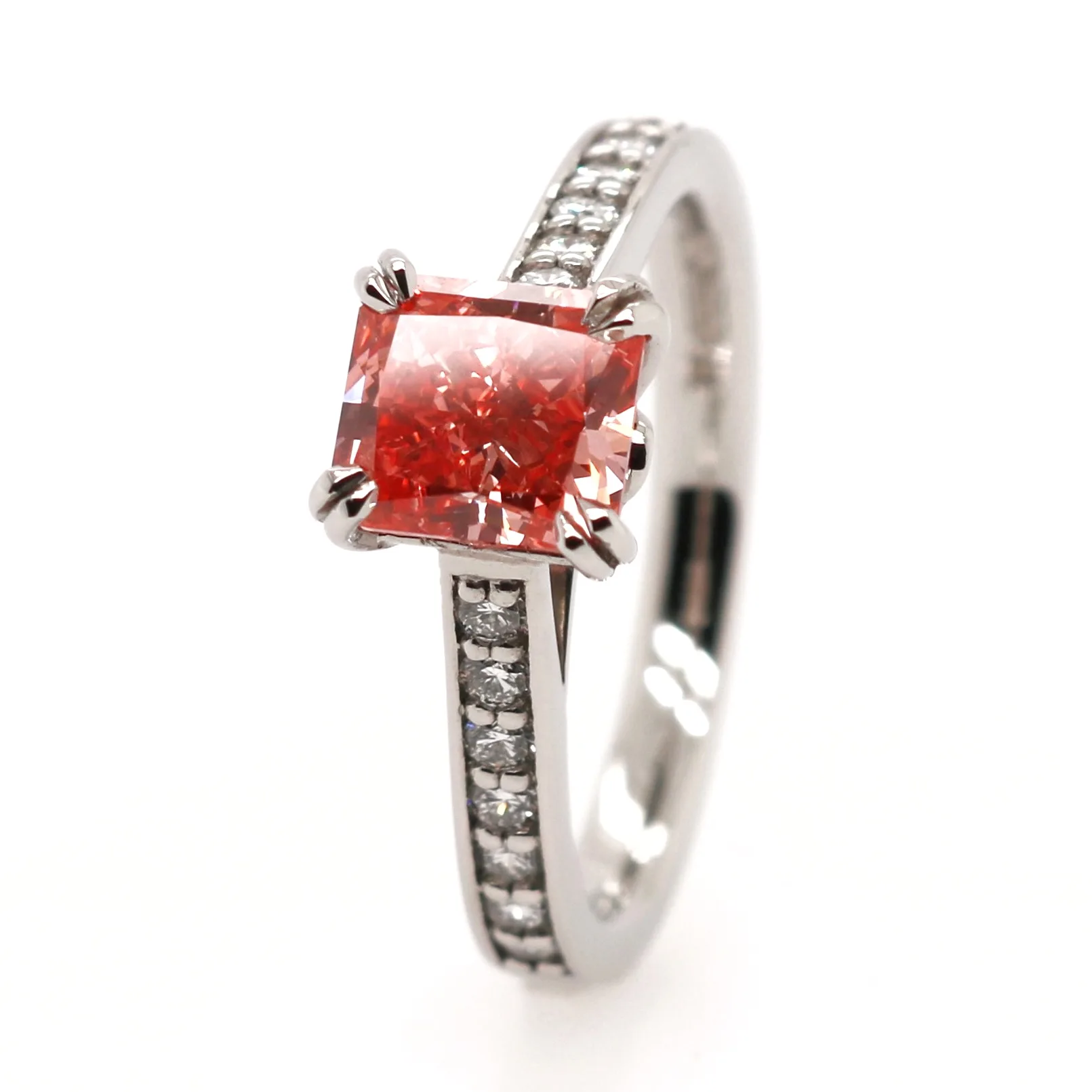 Platinum 2.03ct Laboratory Grown Fancy Vivid Pink Square Cut Diamond Solitaire Ring