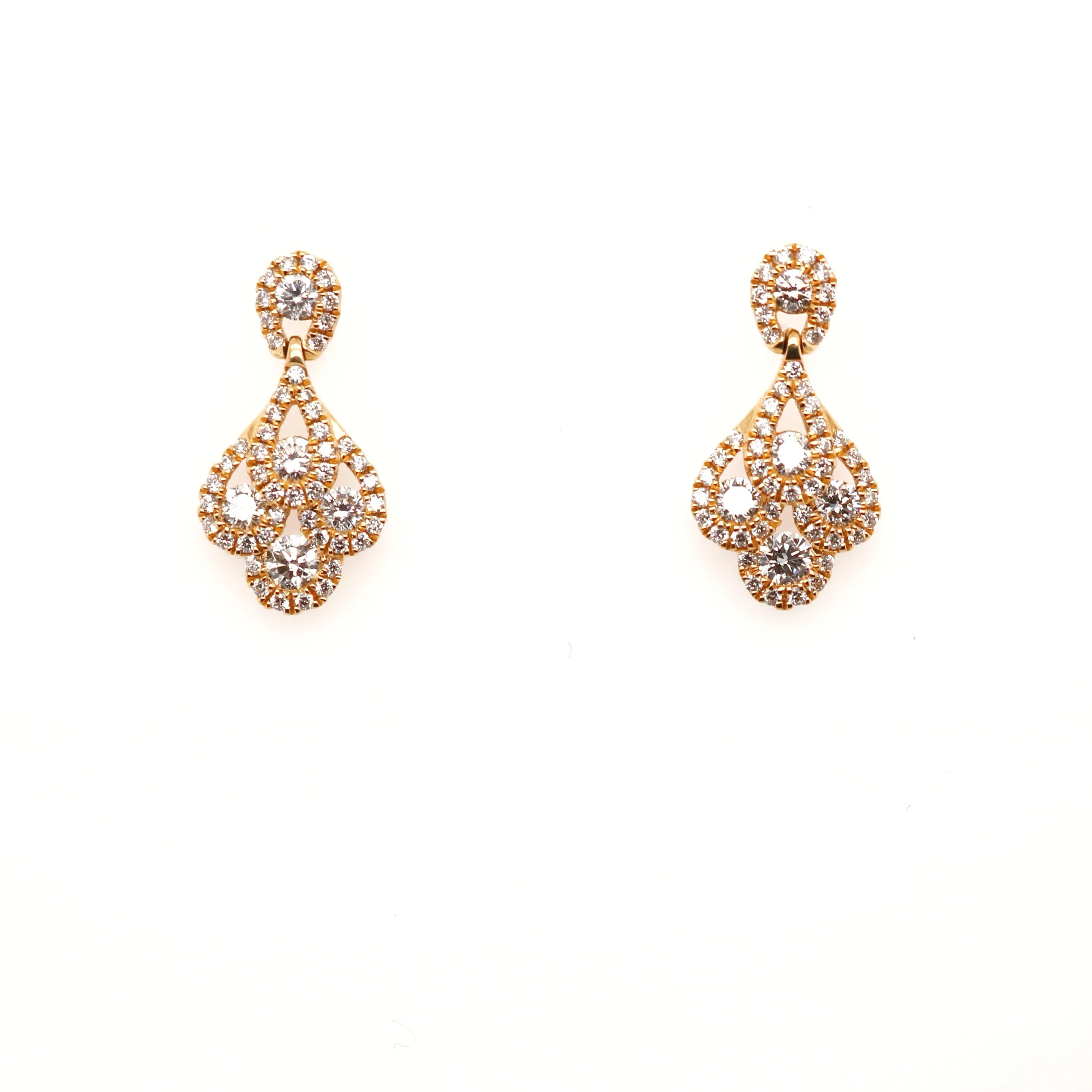 18ct Yellow Gold 0.94ct Round Brilliant Cut Diamond Cluster Drop Earrings