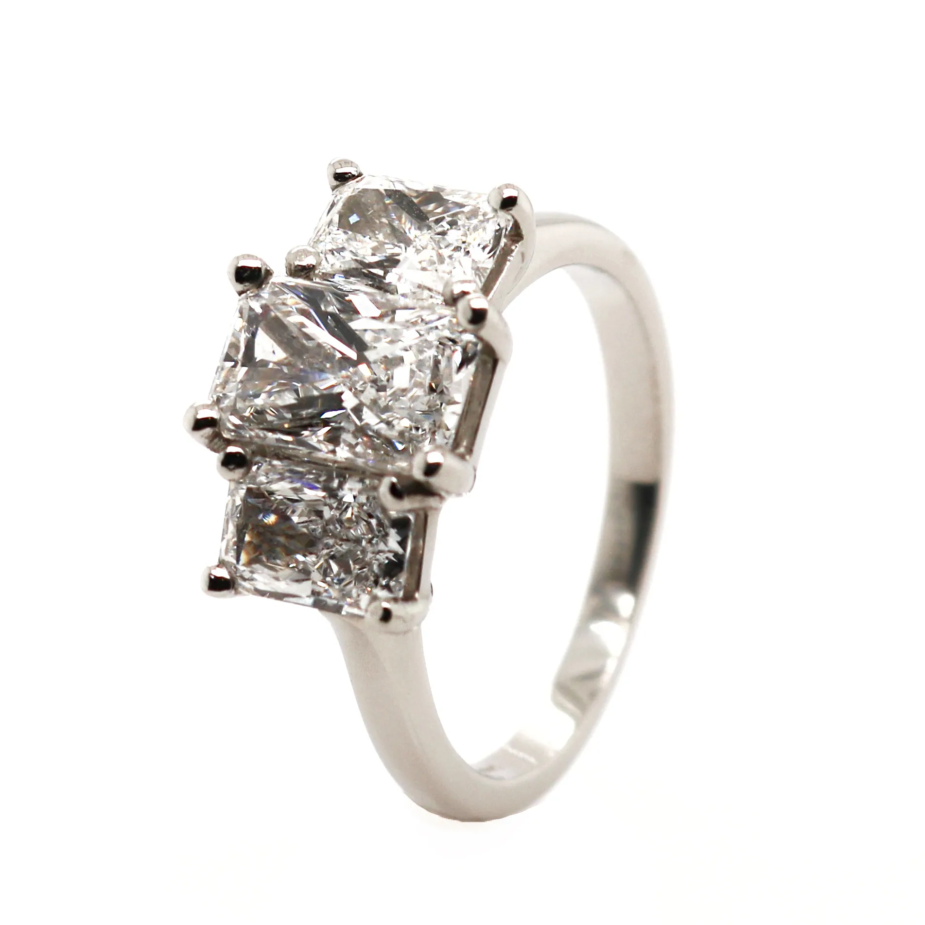 Platinum 2.94ct Radiant Cut Diamond Trilogy Ring