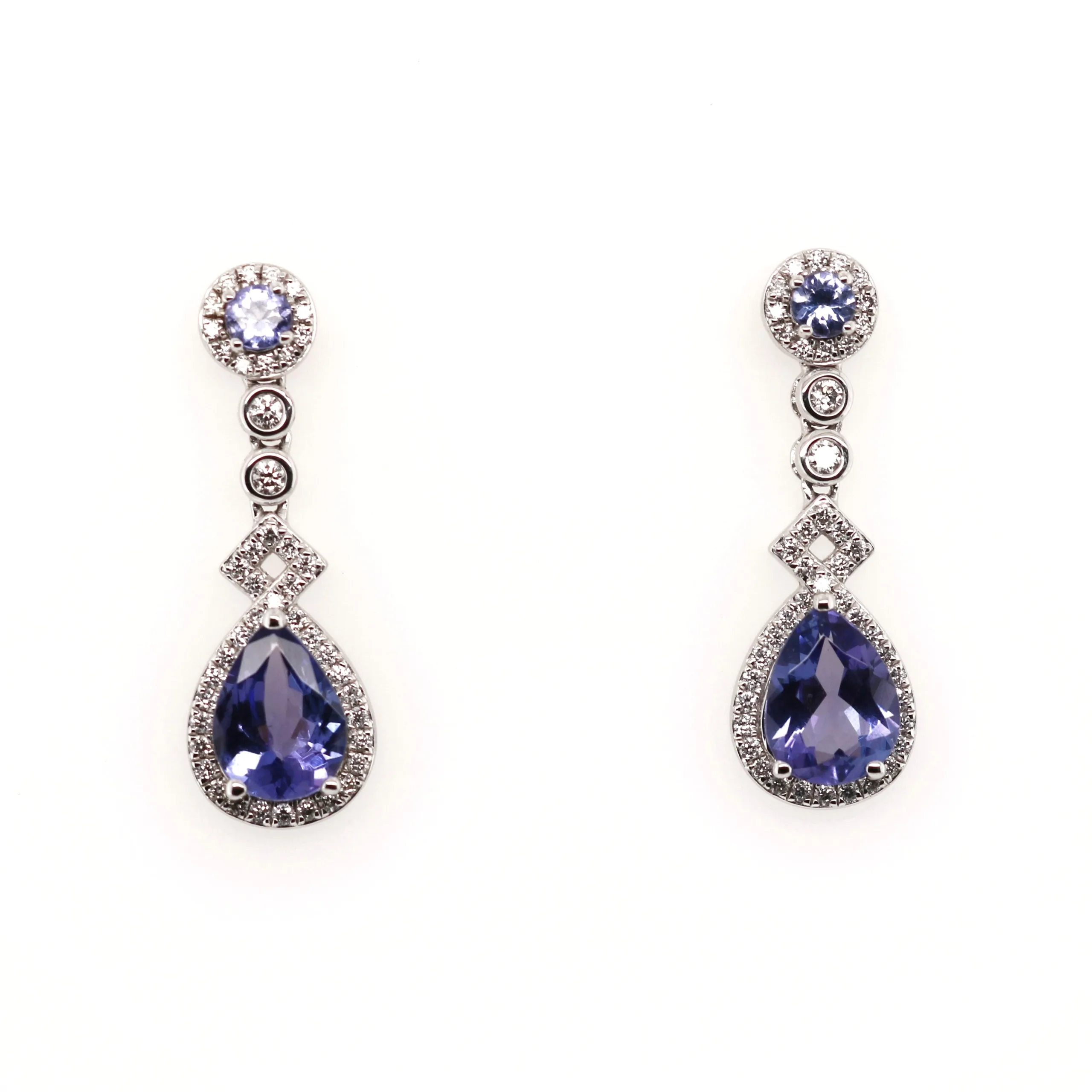 18ct White Gold 2.59ct Mixed Cut Tanzanite and Diamond Drop Earrings