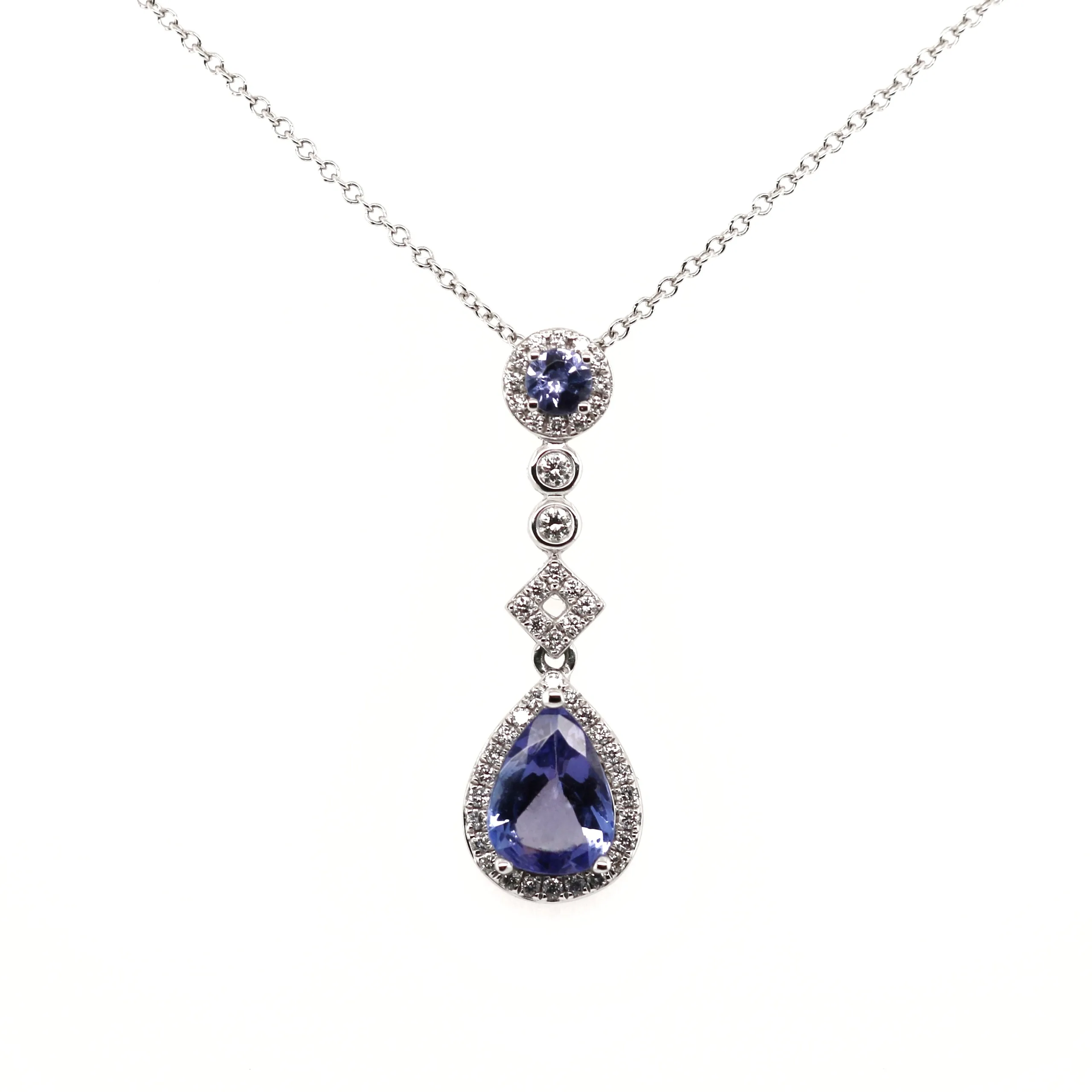 18ct White Gold 1.21ct Mixed Cut Tanzanite and Diamond Necklace