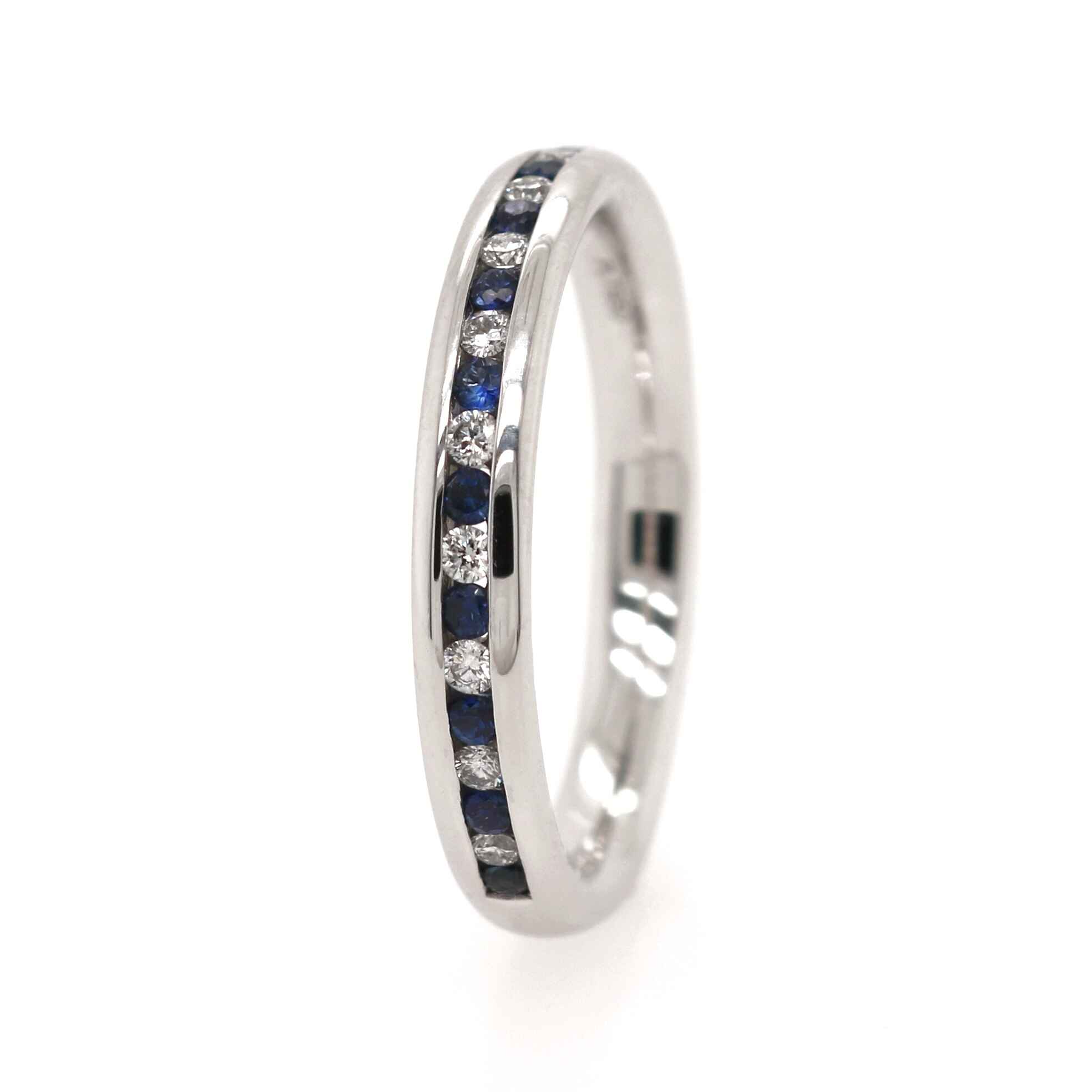 Platinum 0.29ct Round Brilliant Cut Sapphire and Diamond Half Eternity Ring