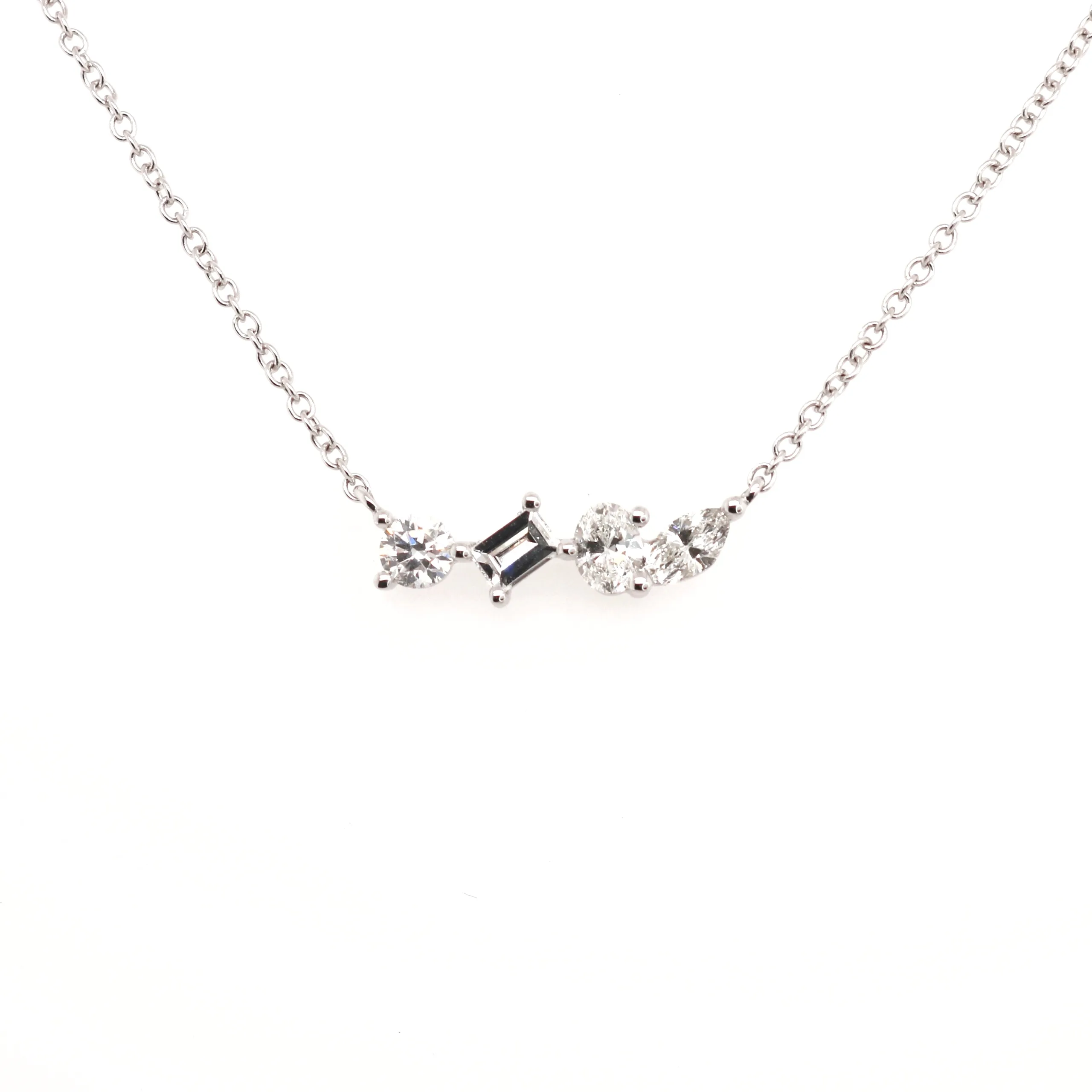 18ct White Gold 0.58ct Mixed Cut Diamond Cluster Necklace