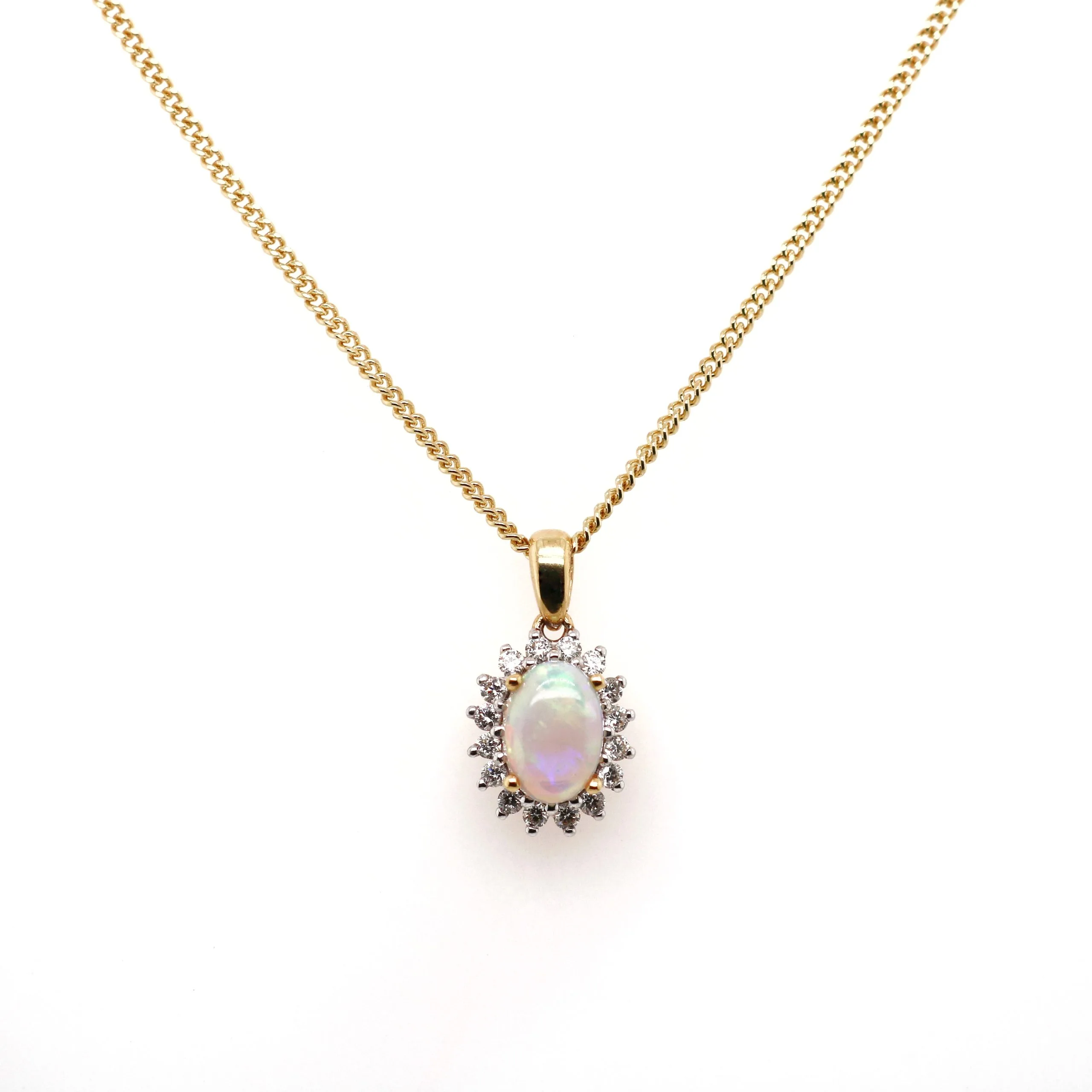 18ct Yellow Gold 0.75ct Mixed Cut Opal and Diamond Necklace