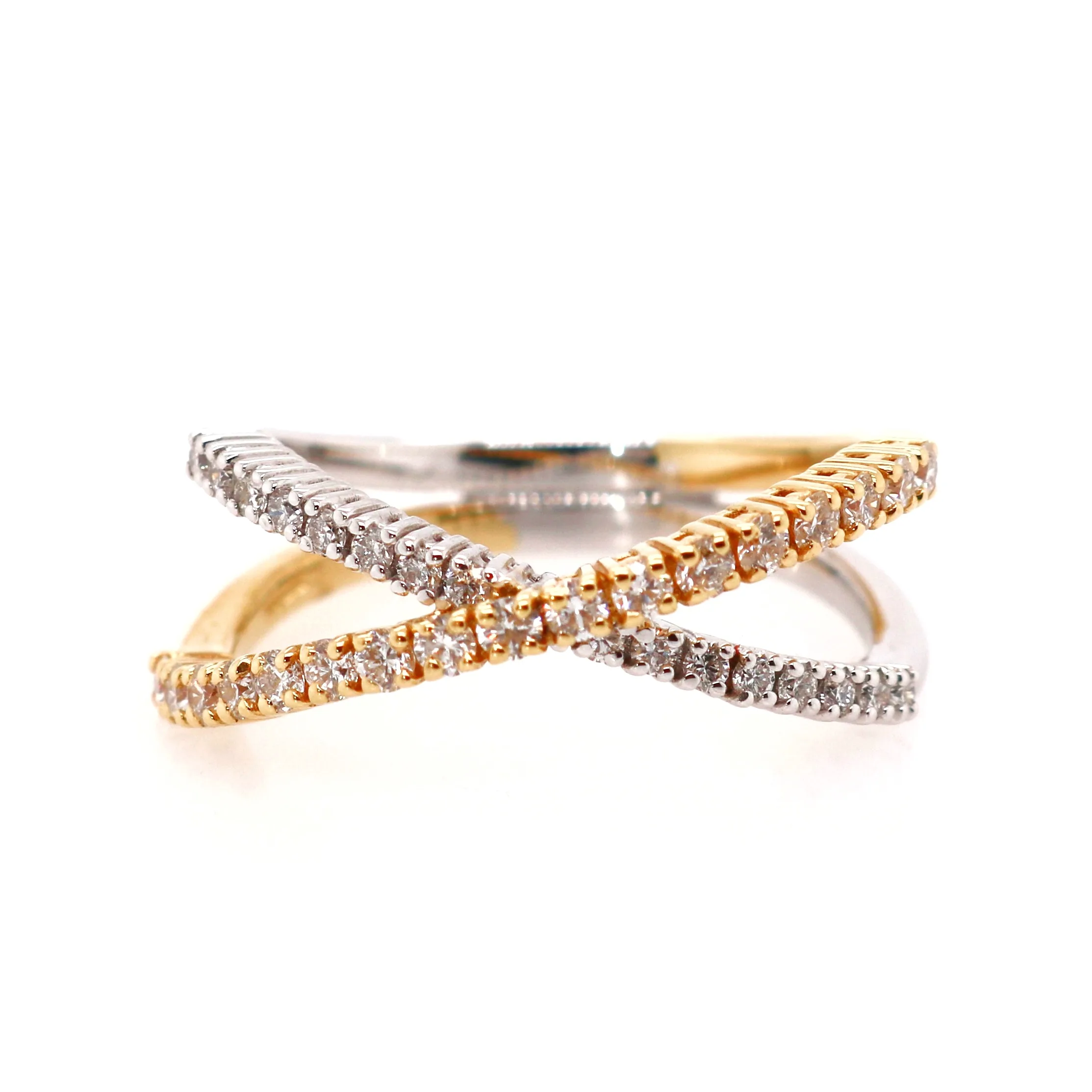 18ct Yellow and White Gold 0.49ct Cross Over Diamond Ring - Image 2