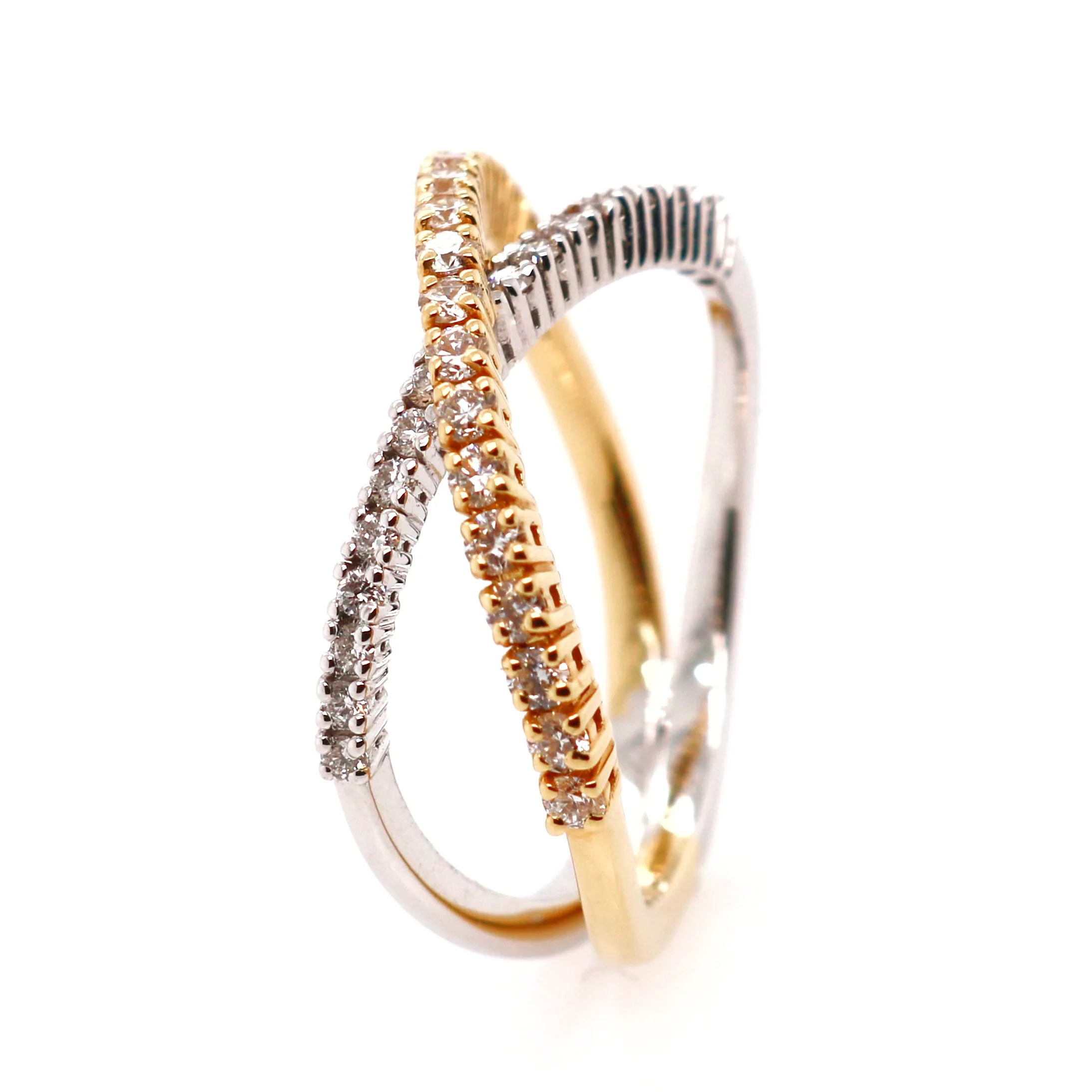 18ct Yellow and White Gold 0.49ct Cross Over Diamond Ring
