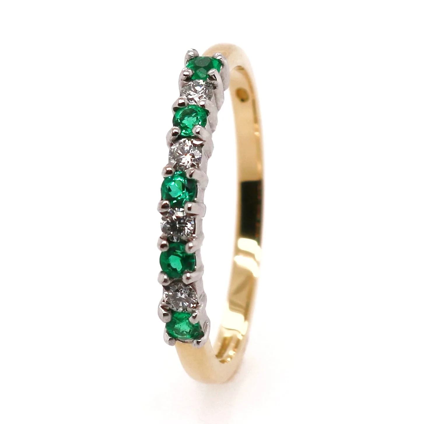 18ct Yellow Gold 0.27ct Round Brilliant Cut Emerald and Diamond Half Eternity Ring