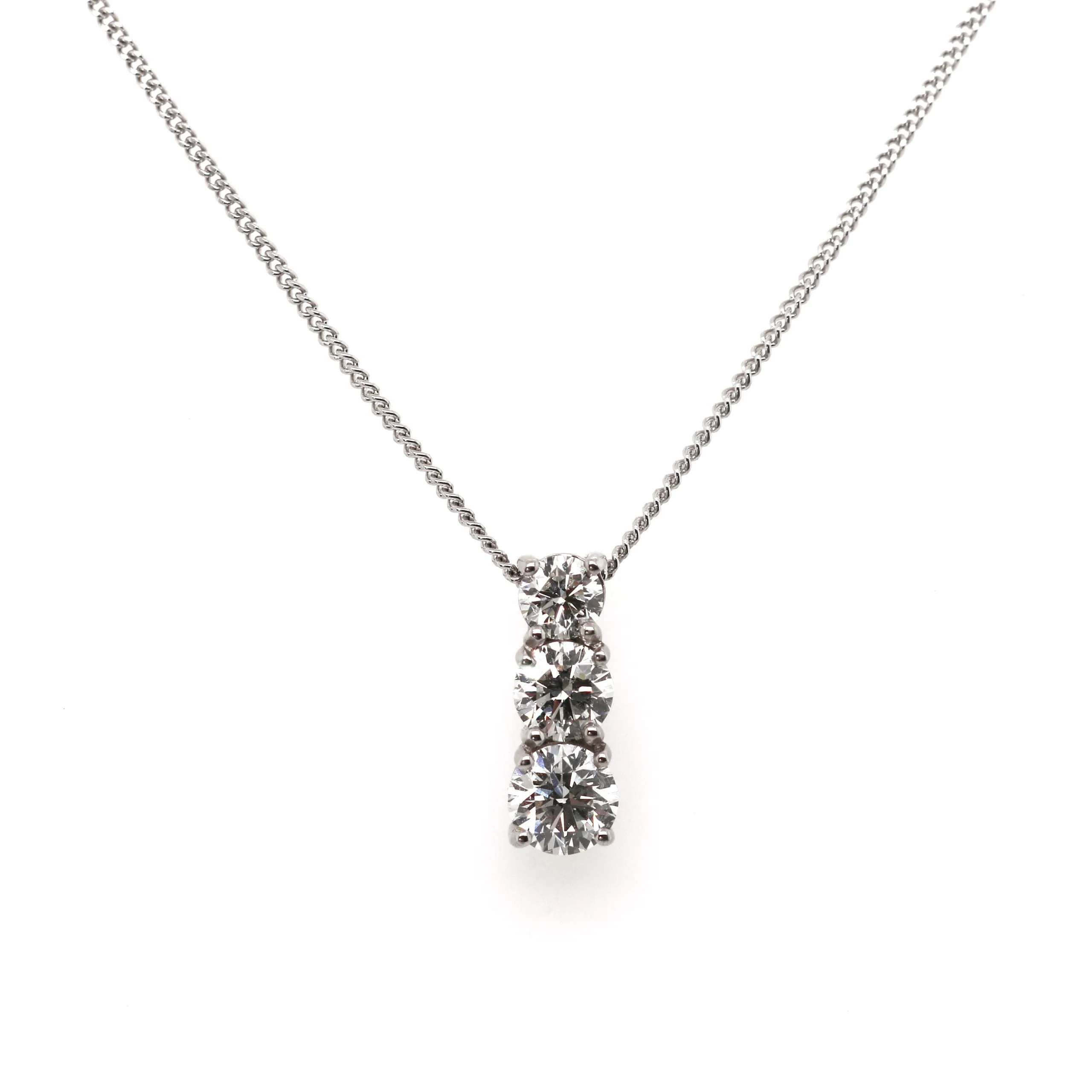 18ct White Gold 1.50ct Round Brilliant Cut Diamond Trilogy Necklace
