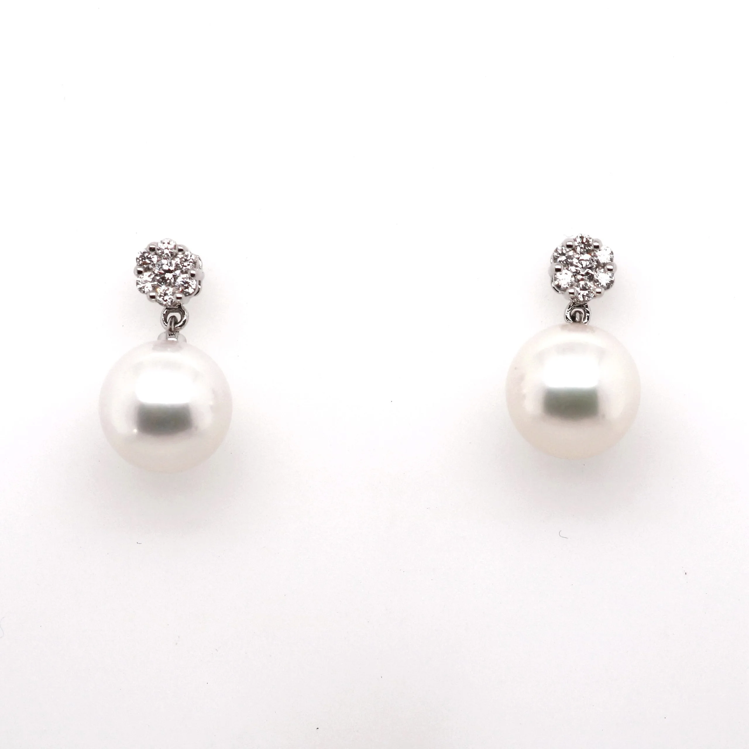 18ct White Gold 8-8.5mm Akoya Pearl and Diamond Stud Earrings