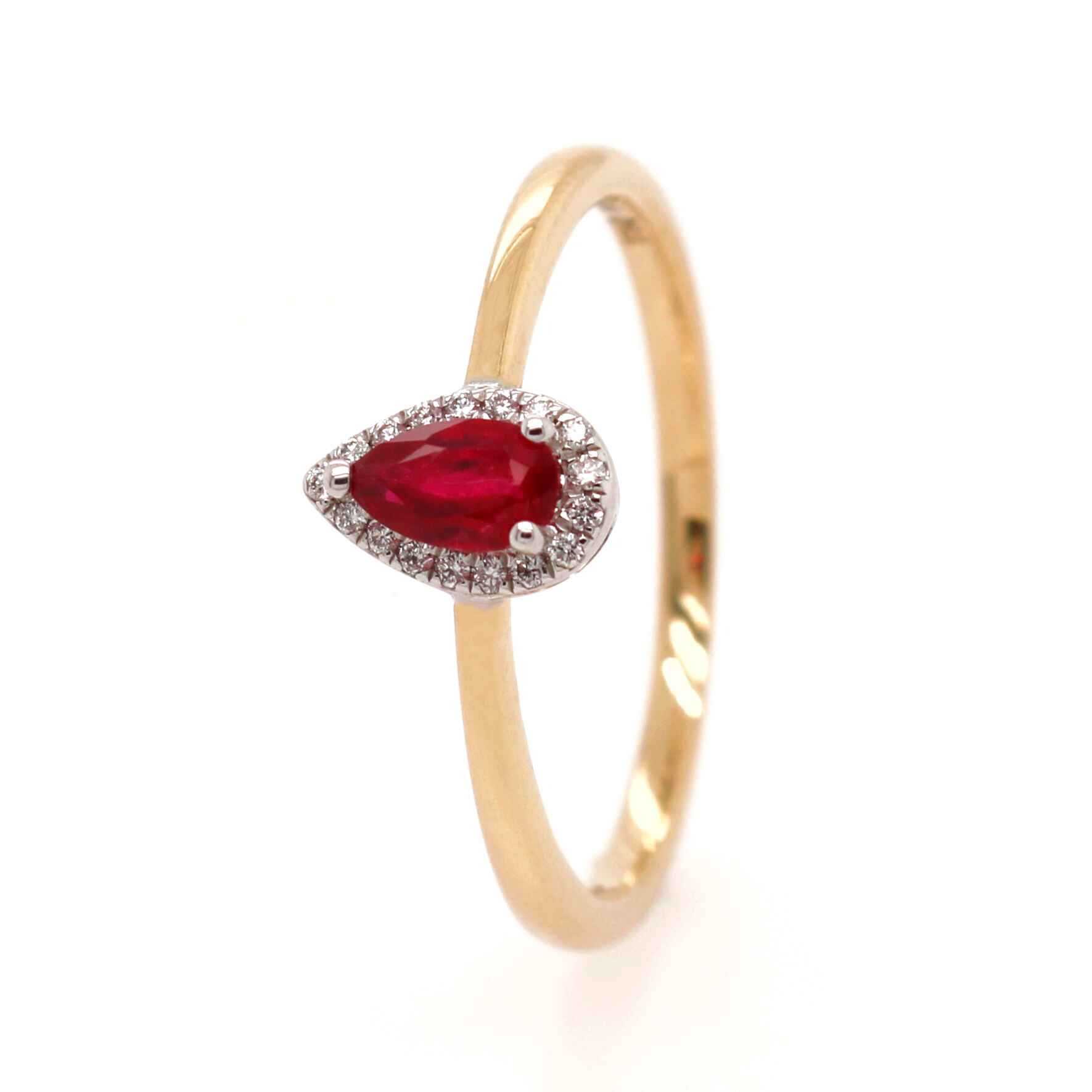 18ct Yellow Gold 0.35ct Mixed Cut Ruby and Diamond Halo Ring