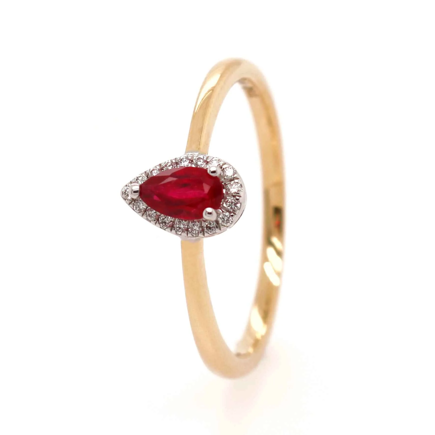 18ct Yellow Gold 0.35ct Mixed Cut Ruby and Diamond Halo Ring