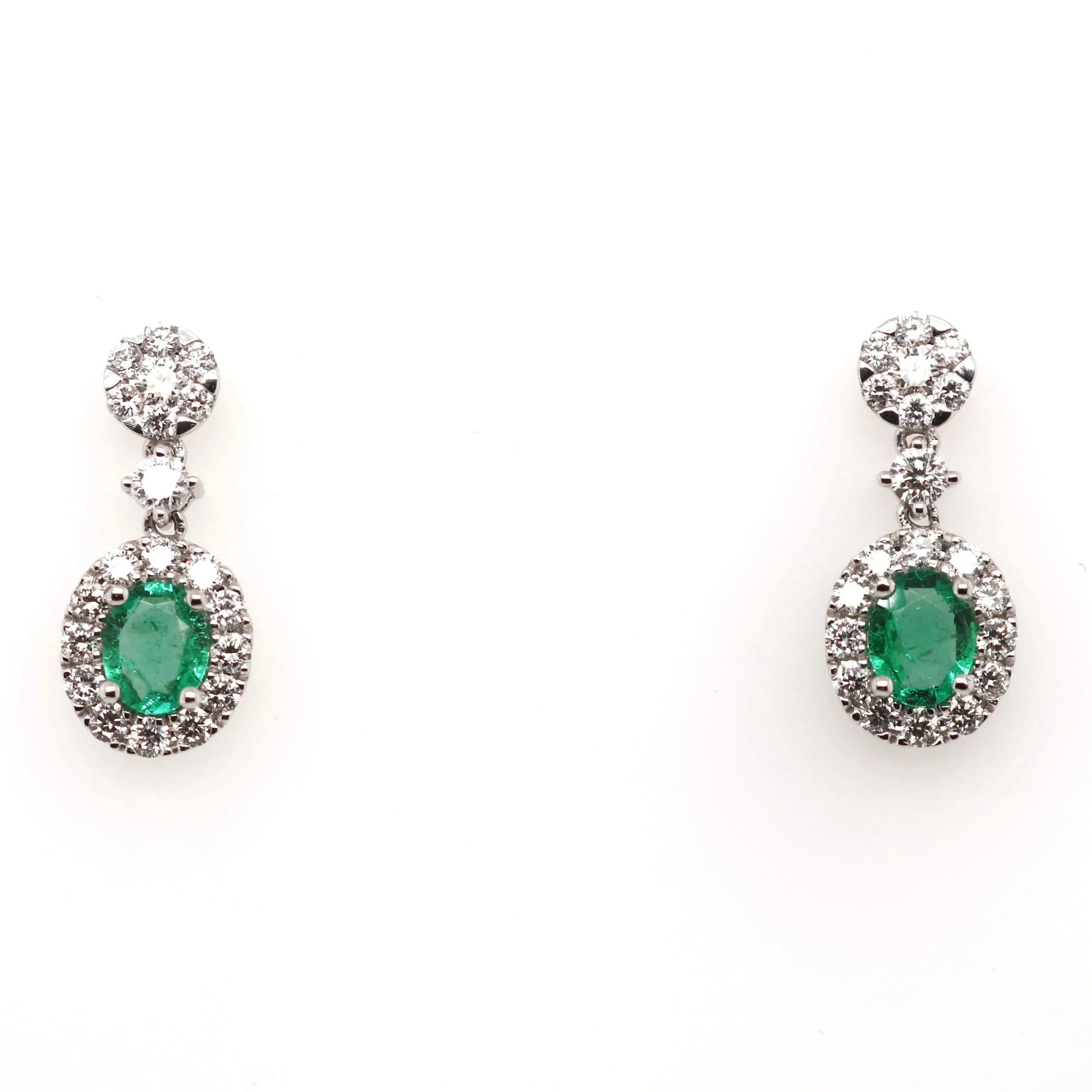 18ct White Gold 0.76ct Mixed Cut Emerald and Diamond Drop Earrings