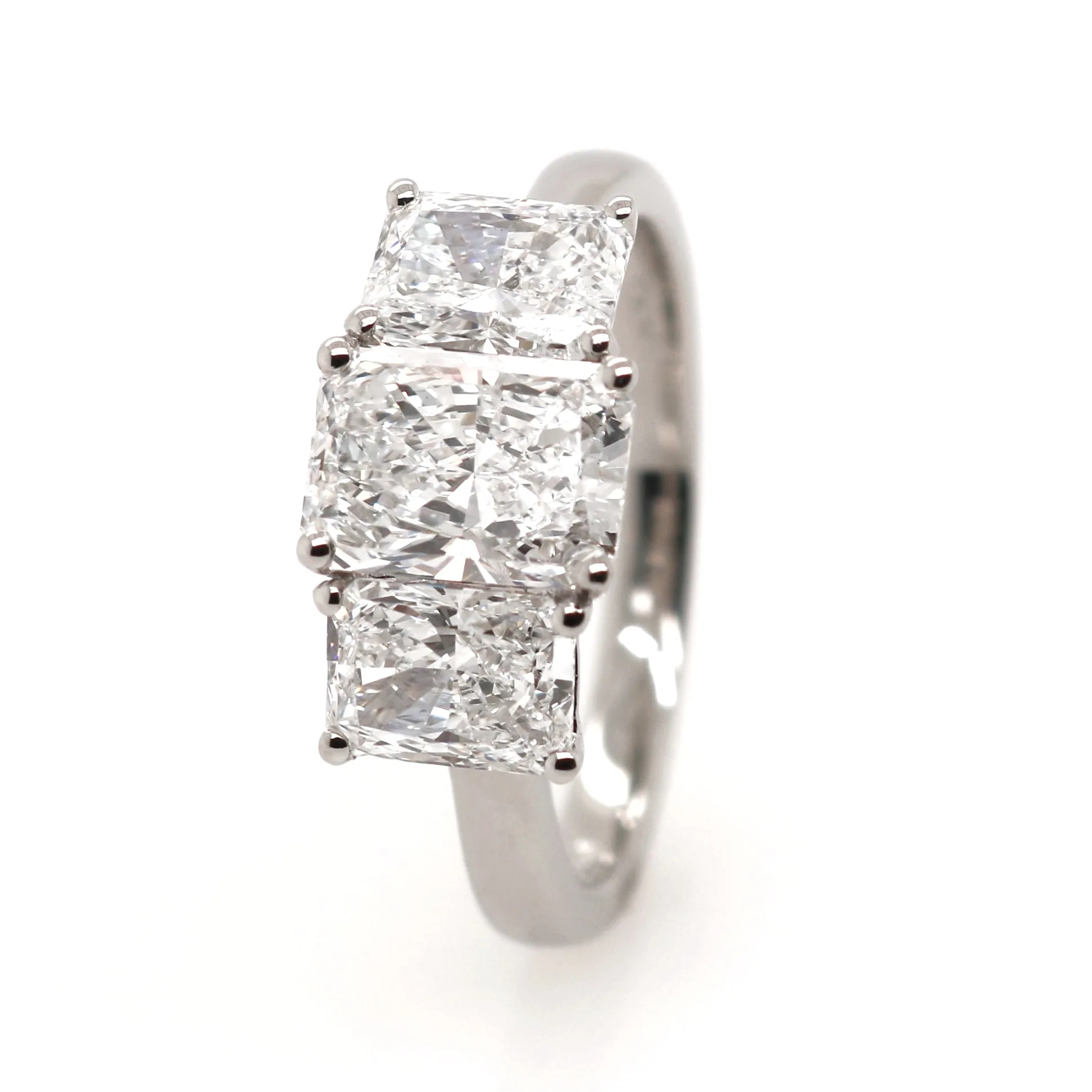 Platinum 2.63ct Laboratory Grown Radiant Cut Diamond Trilogy Ring