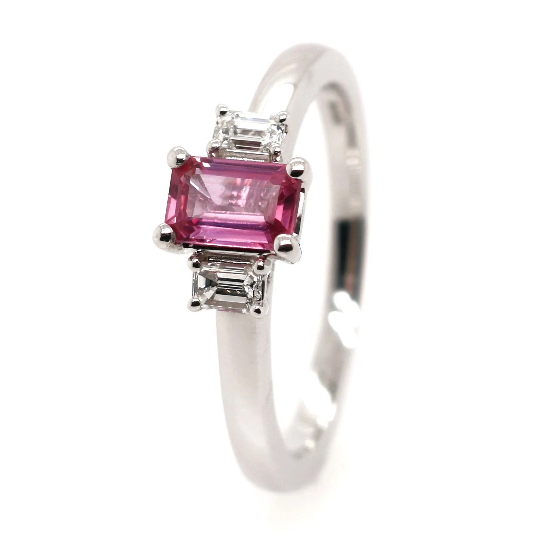 Platinum 0.72ct Emerald Cut Sapphire and Diamond Trilogy Ring