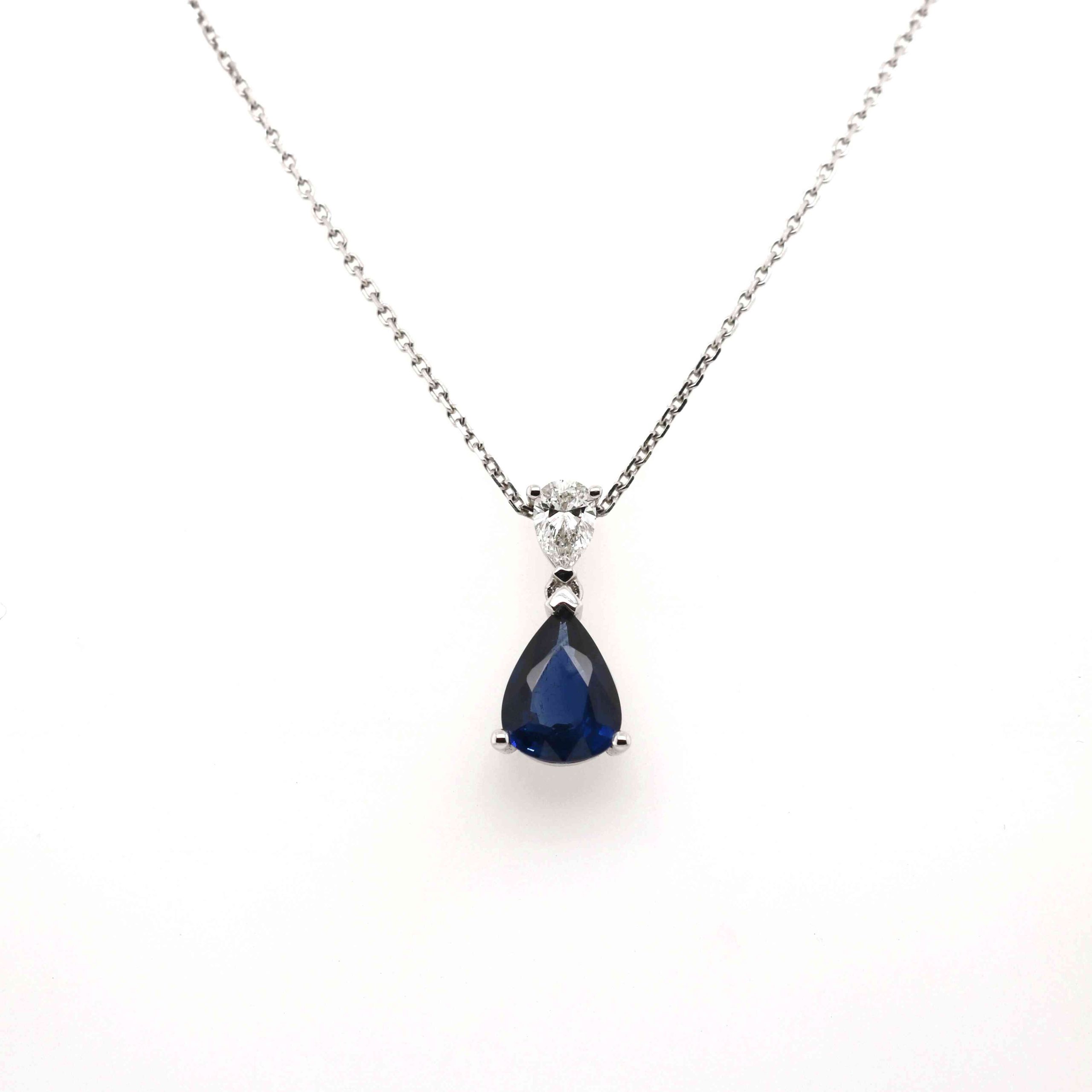 18ct White Gold 1.80ct Pear Cut Sapphire and Diamond Necklace