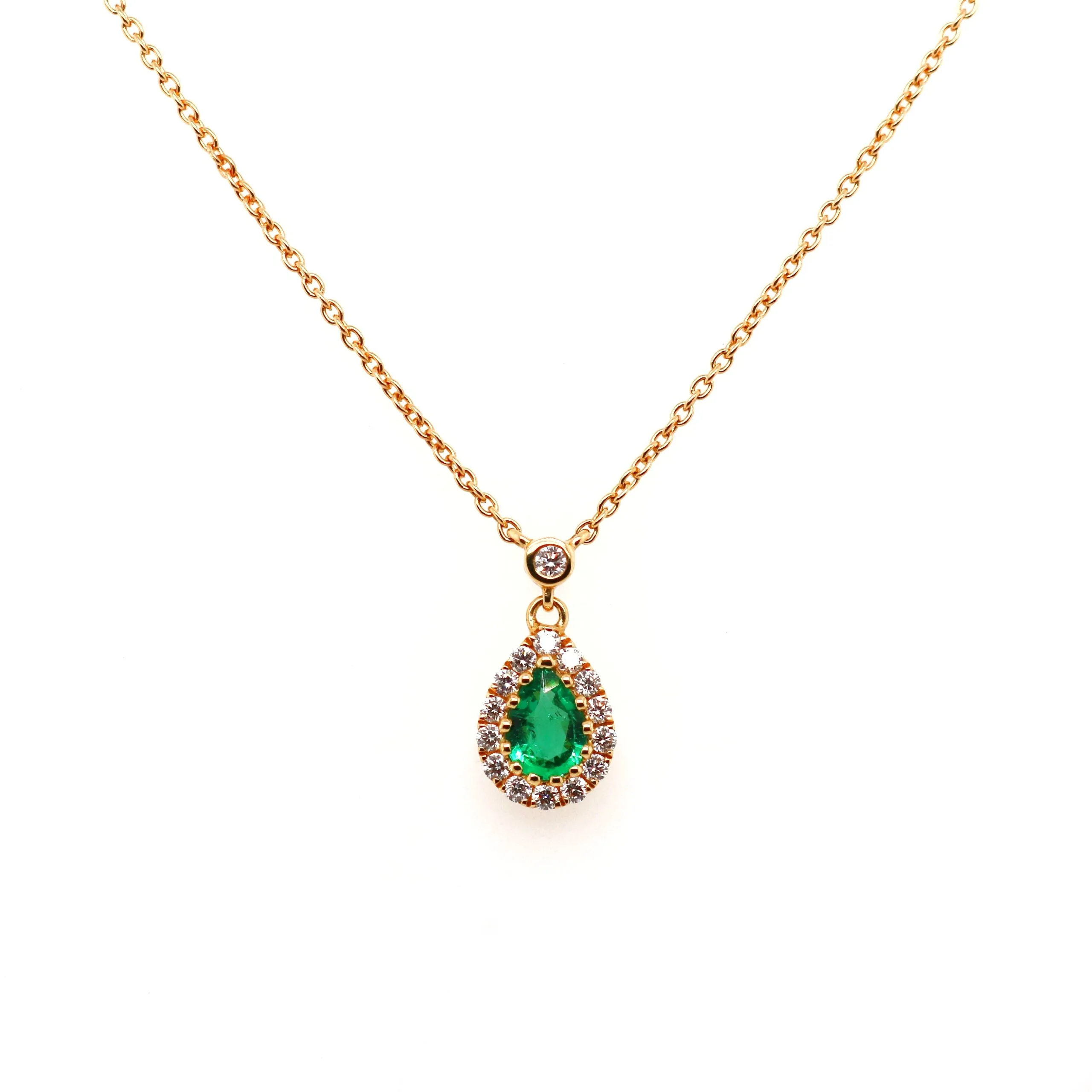18ct Yellow Gold 0.45ct Mixed Cut Emerald and Diamond Necklace