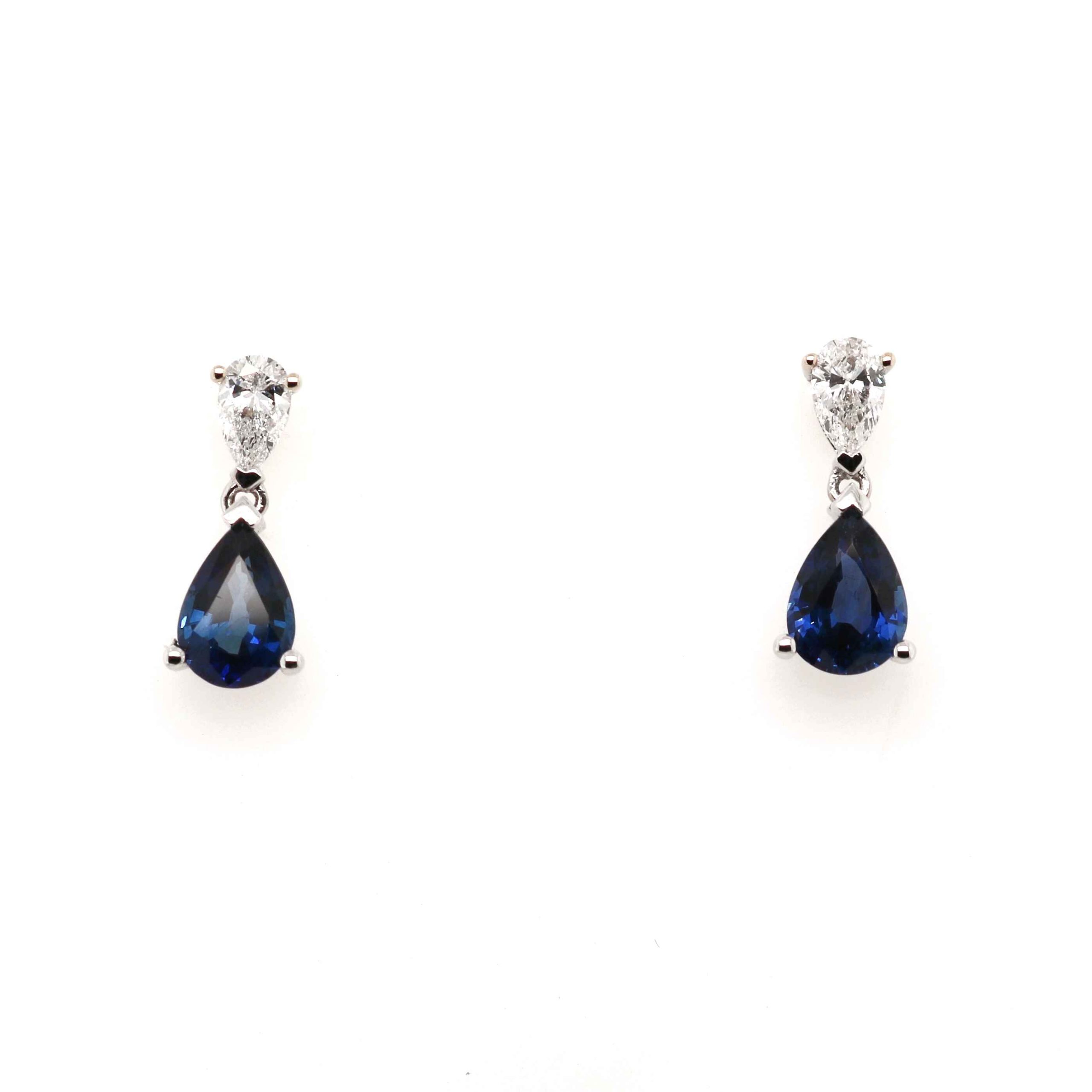 18ct White Gold 2.22ct Pear Cut Sapphire and Diamond Drop Earrings