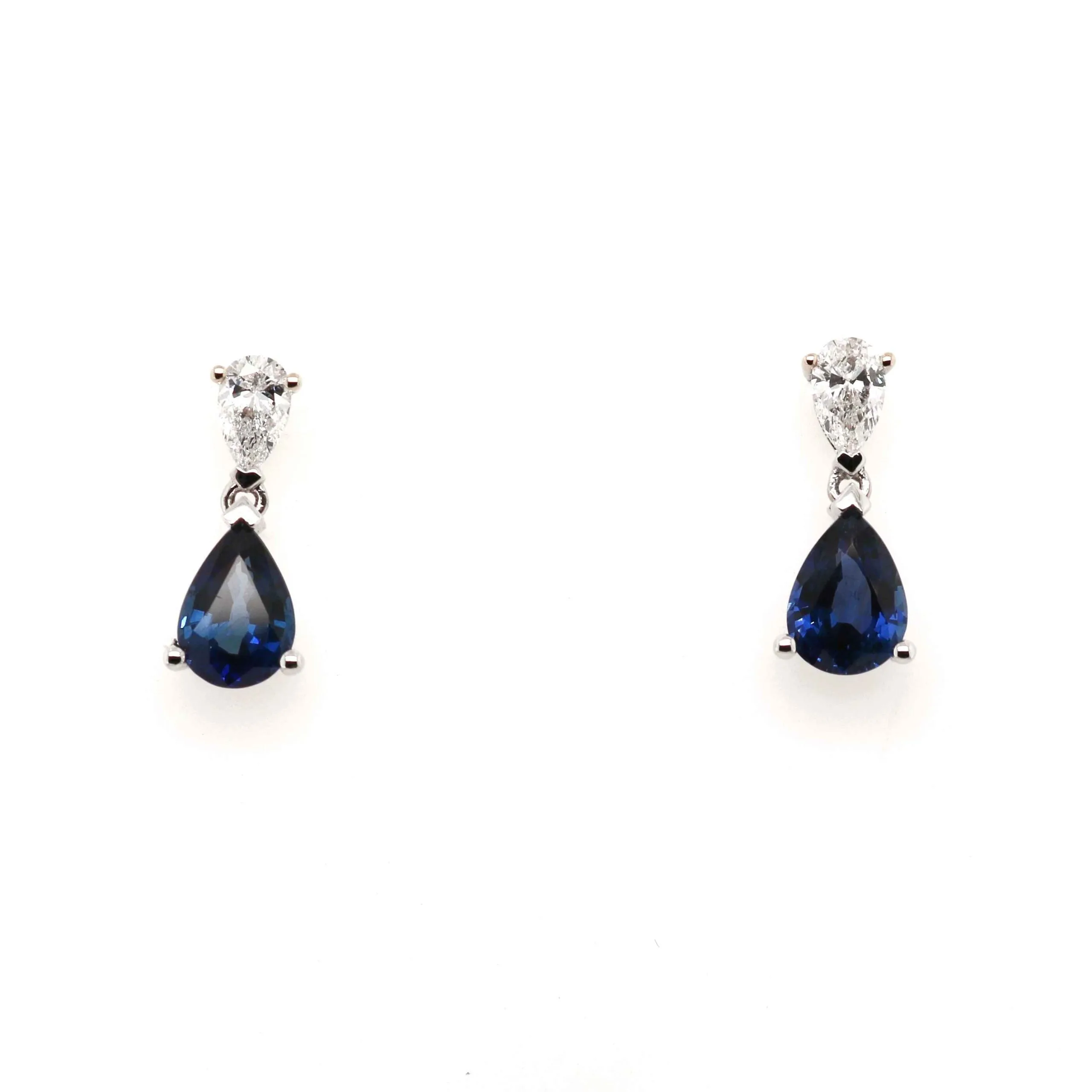 18ct White Gold 2.22ct Pear Cut Sapphire and Diamond Drop Earrings