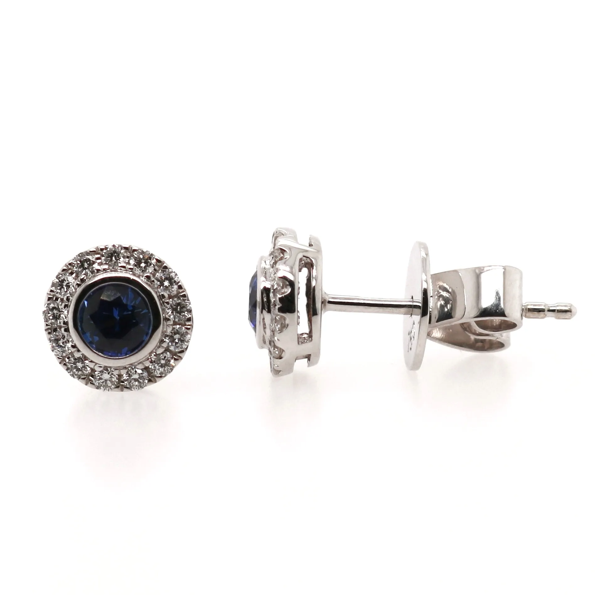 18ct White Gold 0.52ct Round Brilliant Cut Sapphire and Diamond Halo Studs