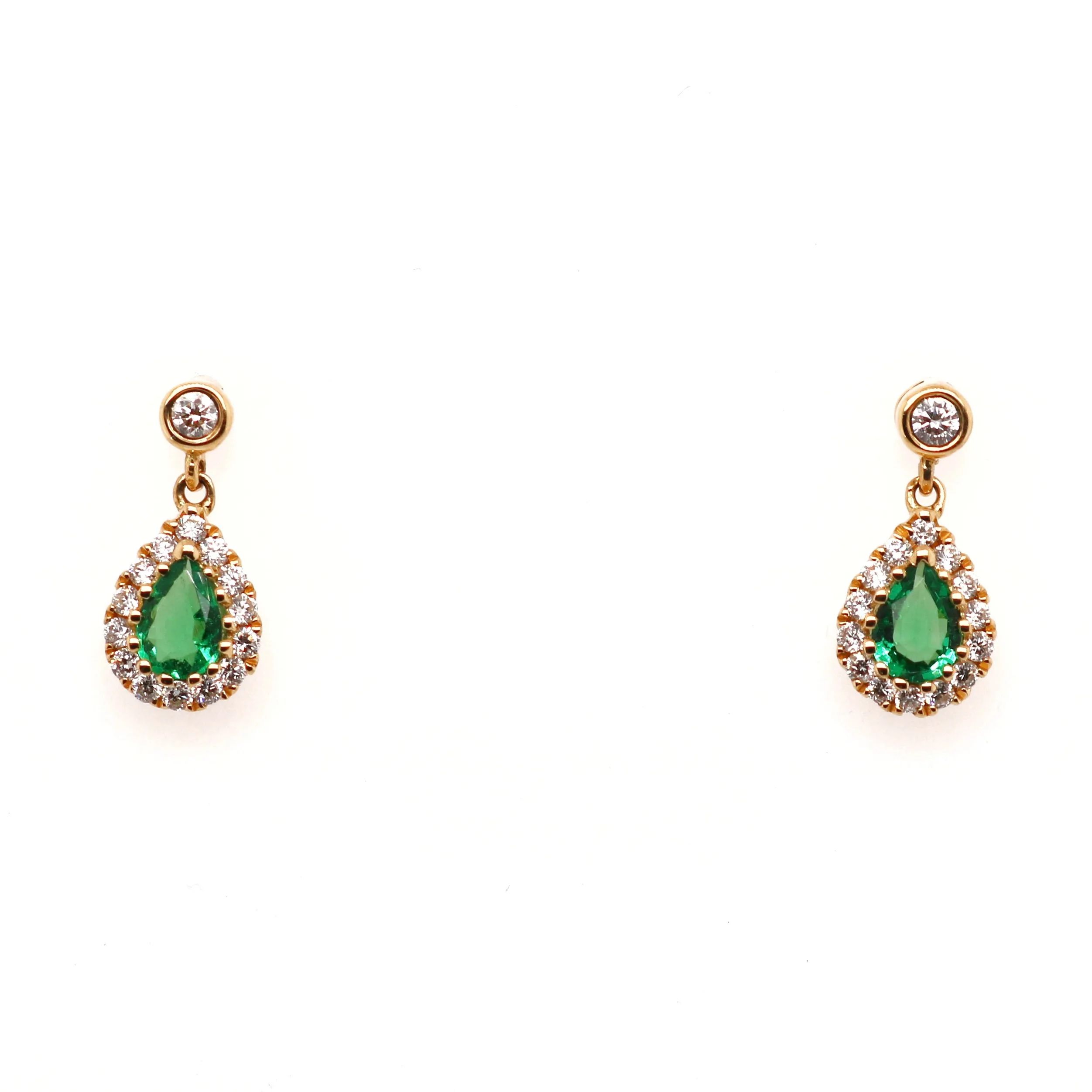 18ct Yellow Gold 0.39ct Mixed Cut Emerald and Diamond Drop Earrings