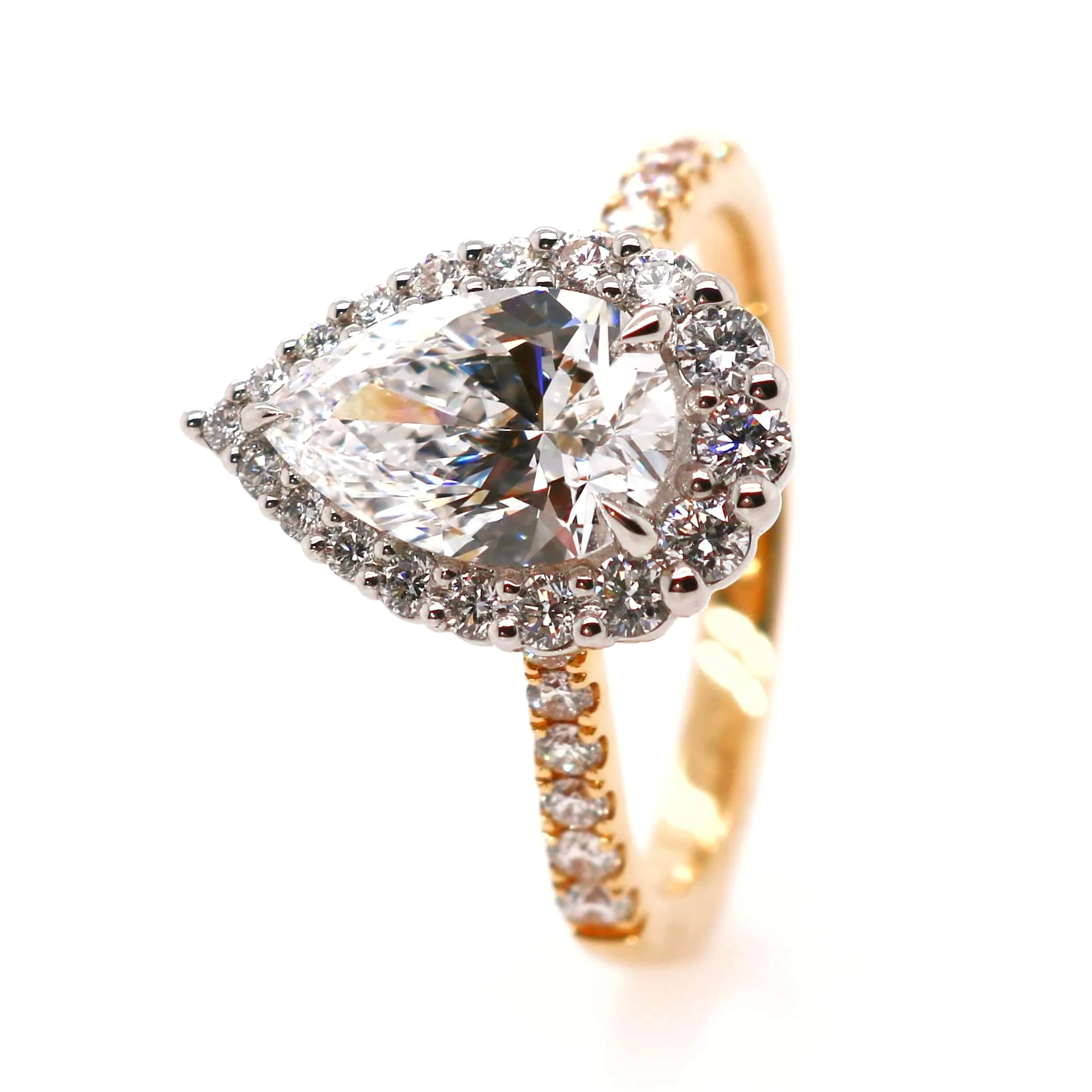 18ct Yellow Gold 2.00ct Pear Cut Laboratory Grown Diamond Halo Ring