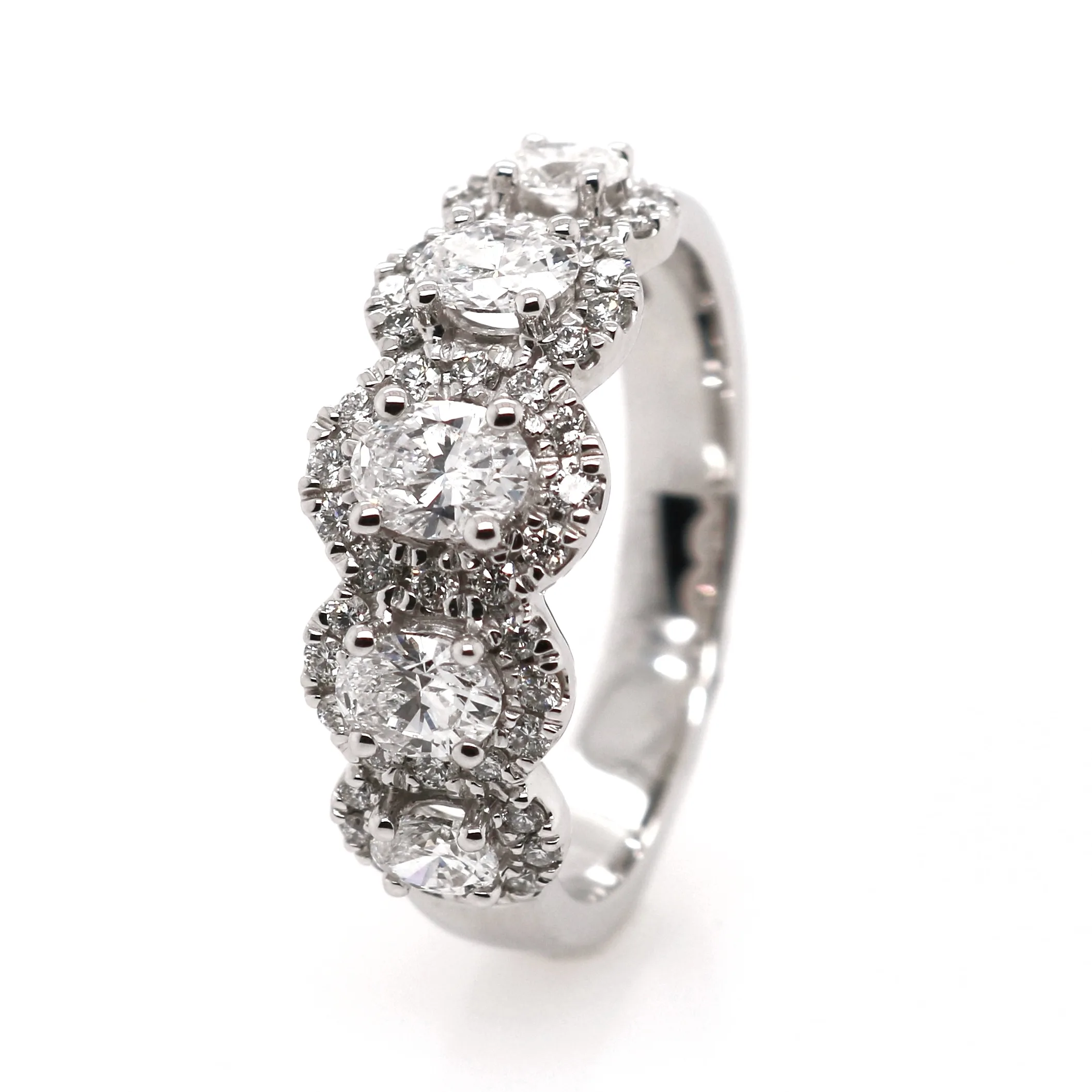 Platinum 1.00ct Mixed Cut Diamond Halo Half Eternity Ring