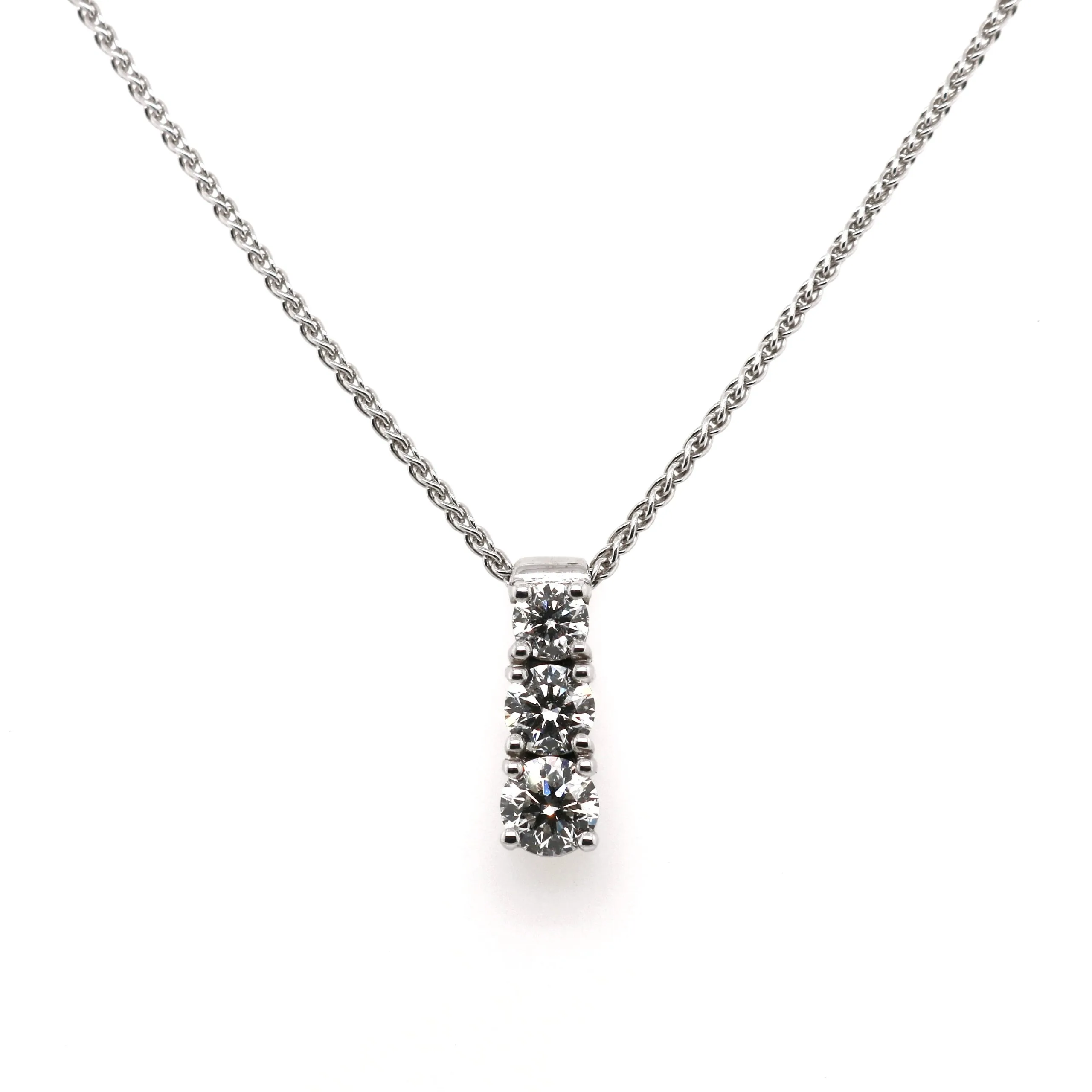 18ct White Gold 0.93ct Round Brilliant Cut Diamond Trilogy Necklace