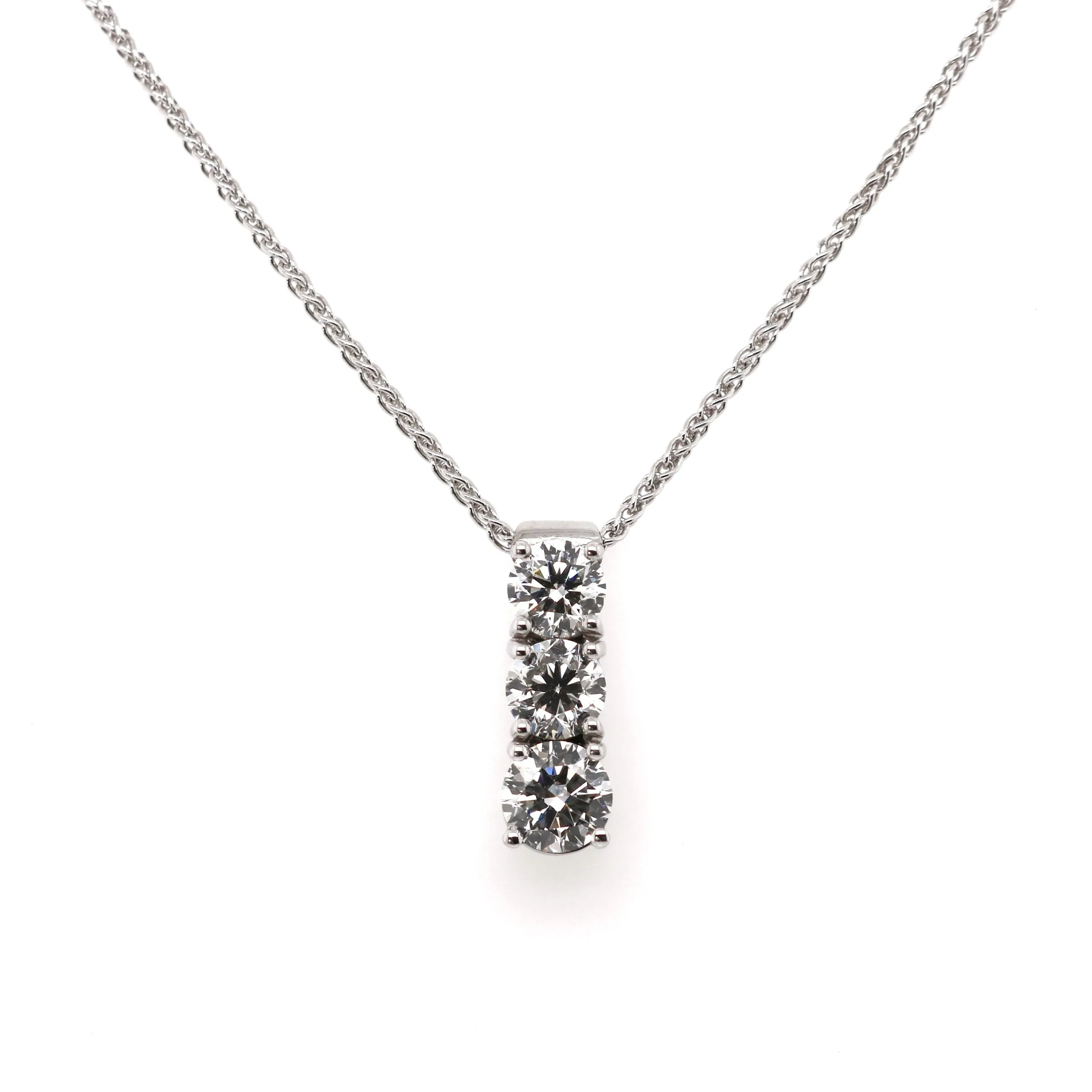 18ct White Gold 1.52ct Round Brilliant Cut Diamond Trilogy Necklace