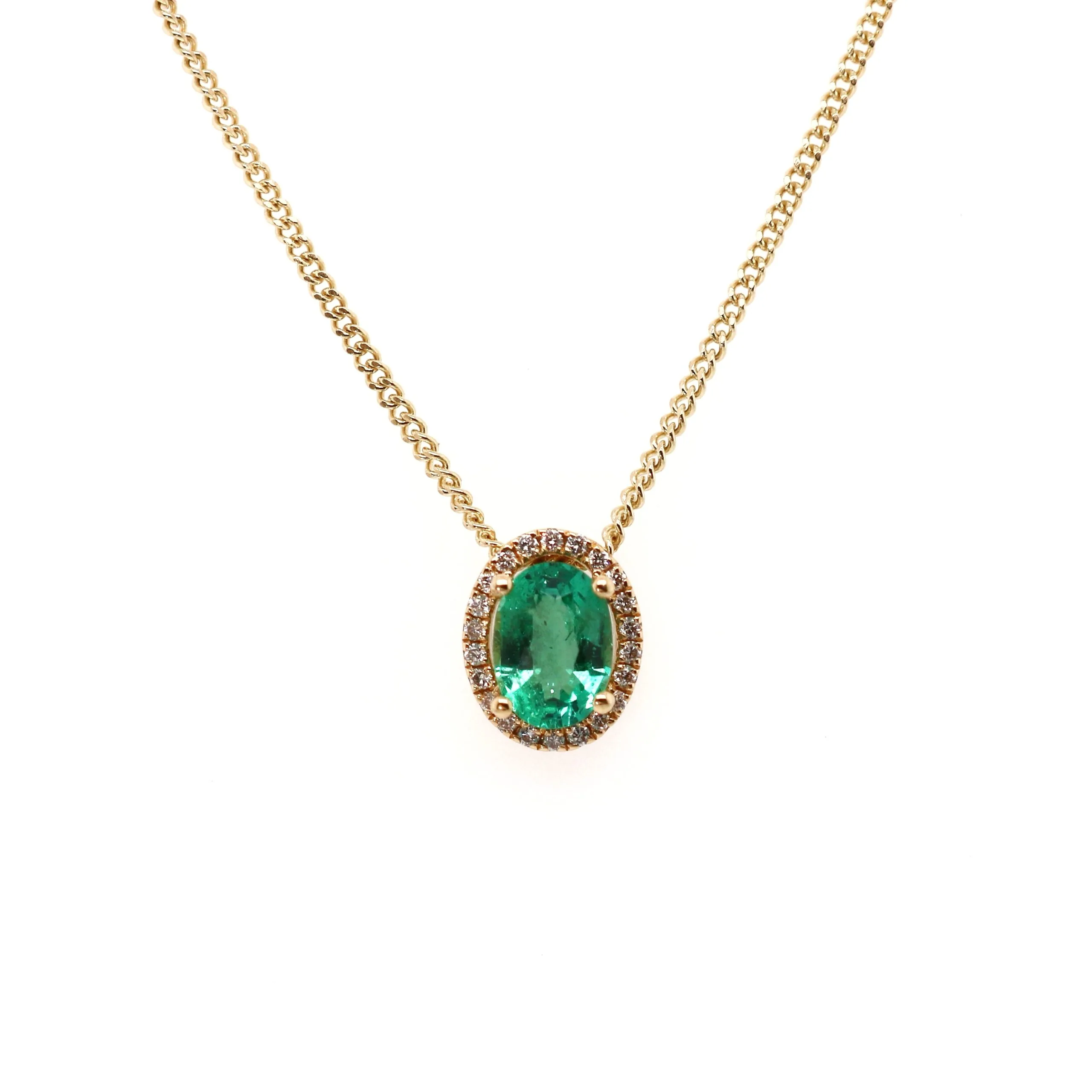 18ct Yellow Gold 0.90ct Mixed Cut Emerald and Diamond Necklace