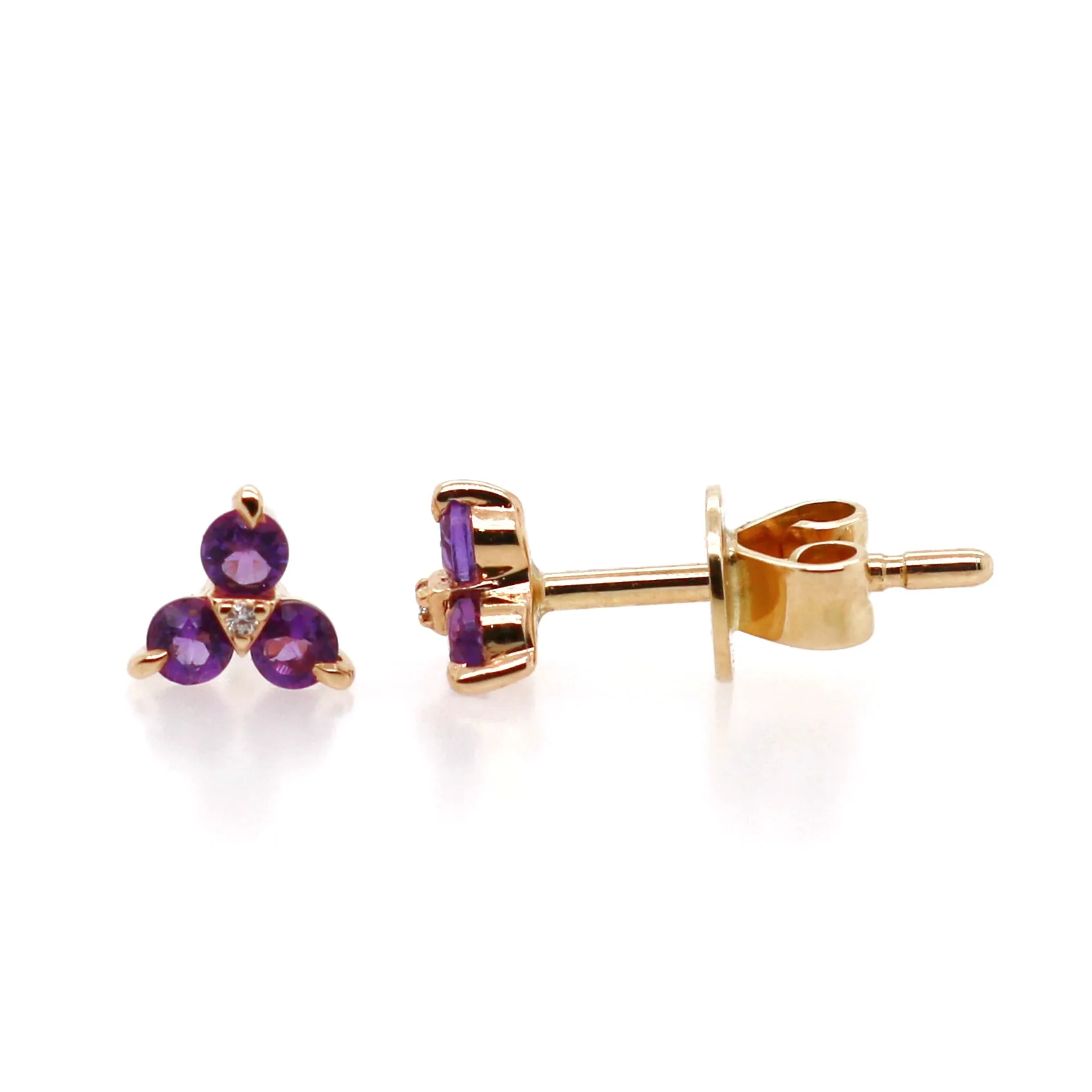 9ct Yellow Gold 0.20ct Round Brilliant Cut Amethyst and Diamond Studs
